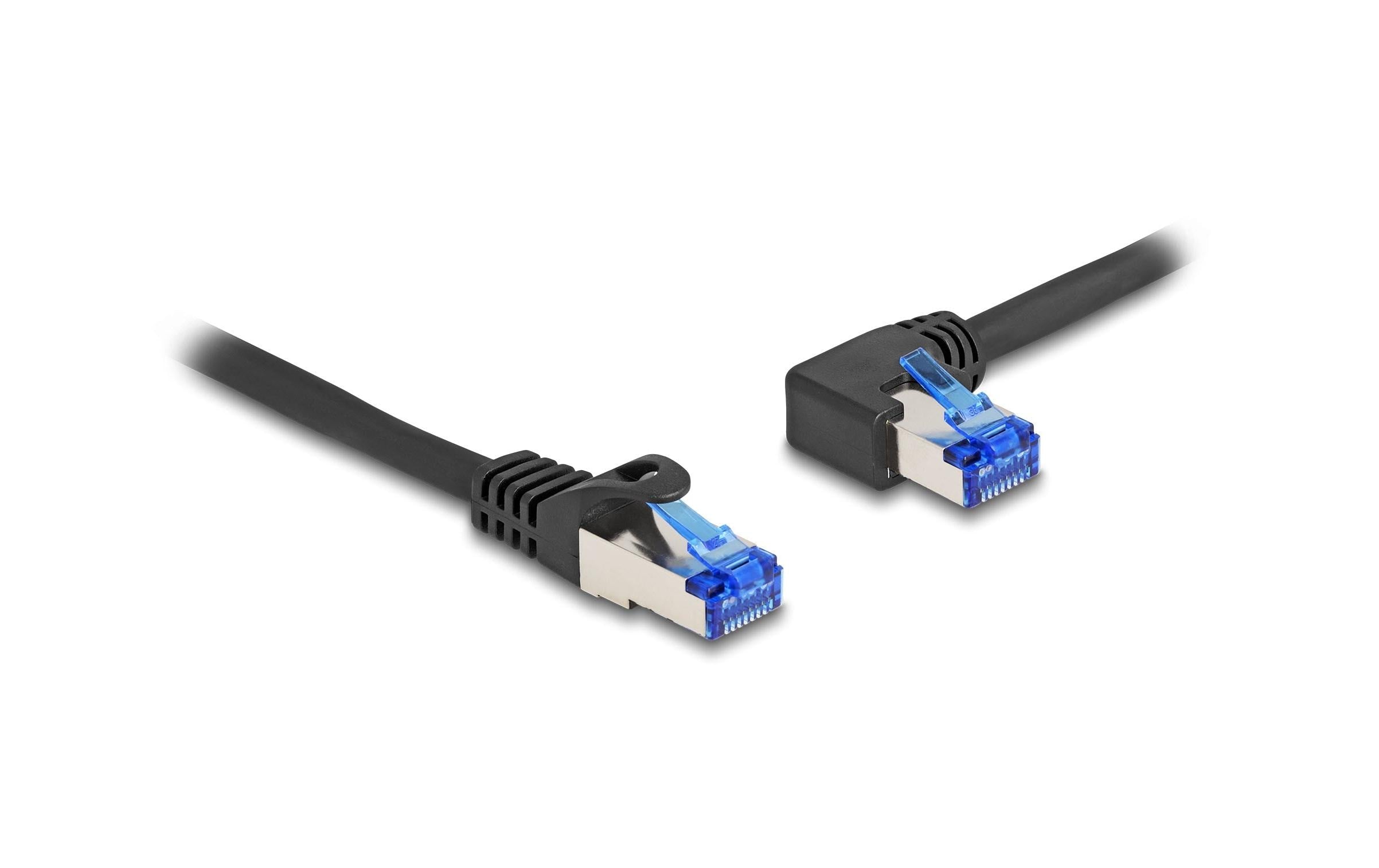 Delock Patchkabel links gewinkelt Cat 6A, S/FTP, 0.5 m, Schwarz