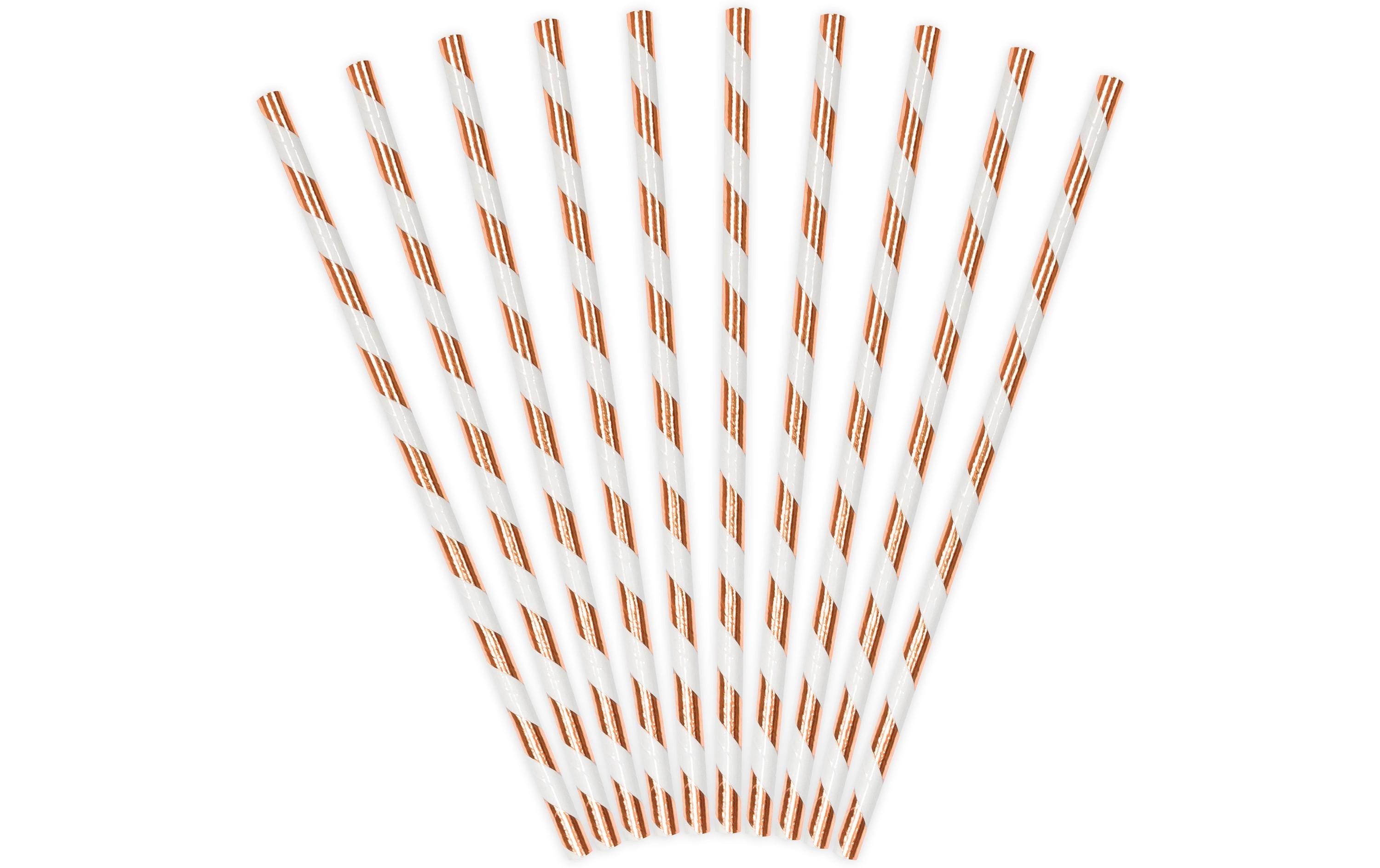 Partydeco Strohhalm 19.5 cm, 10 Stück, Rosegold/Weiss