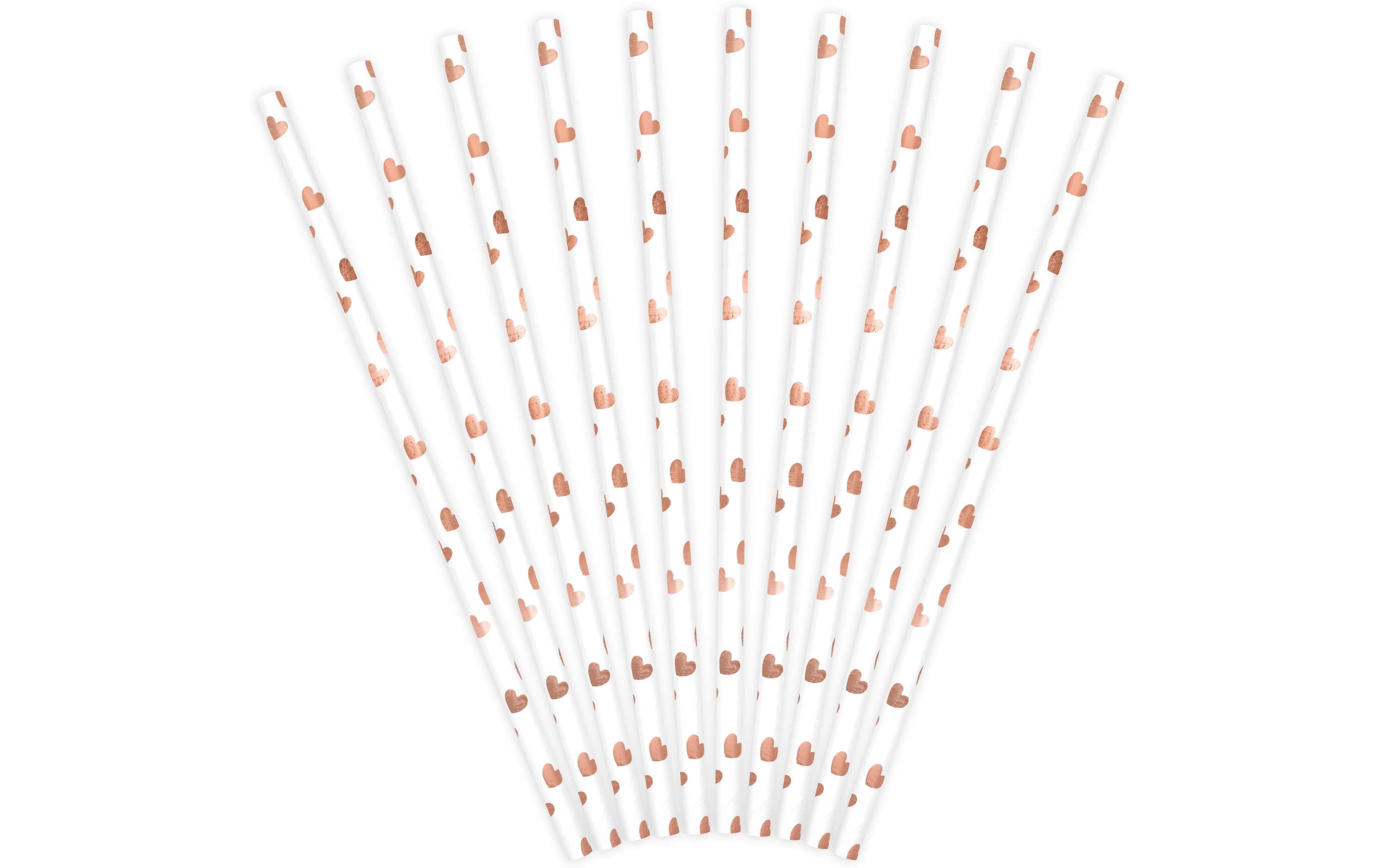Partydeco Strohhalm Herzen 10 Stück, Rosegold/Weiss