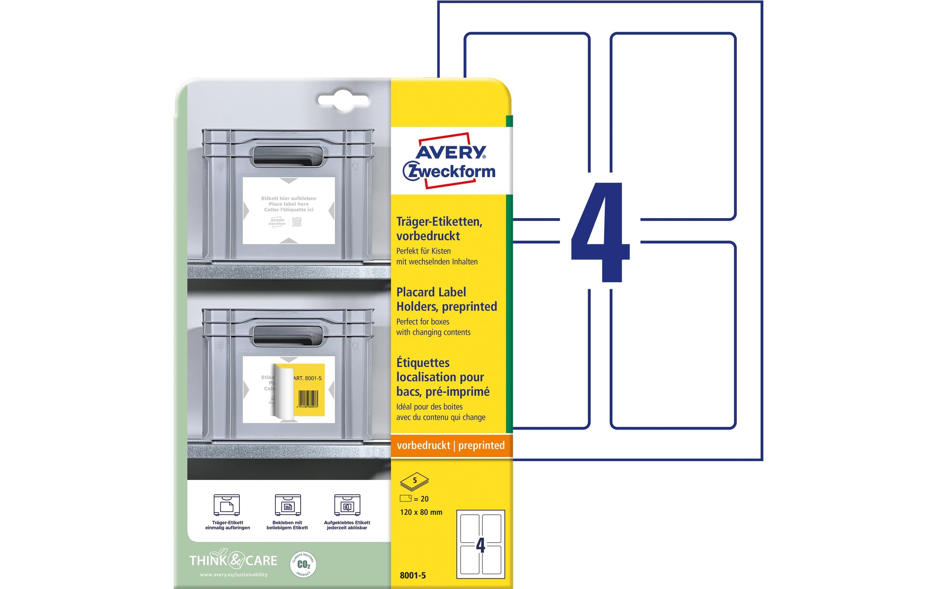 Avery Zweckform Träger-Etiketten 120 x 80 mm, 5 Blatt, 20 Stück