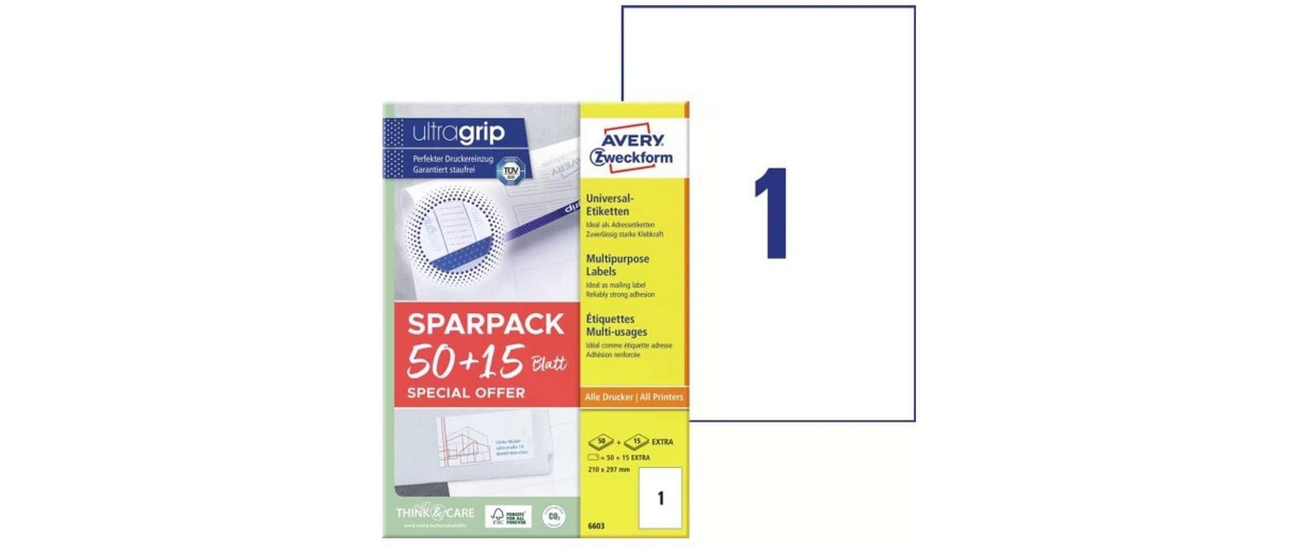 Avery Zweckform Universal-Etiketten 210 x 297 mm,65 Etiketten / 65 Bogen