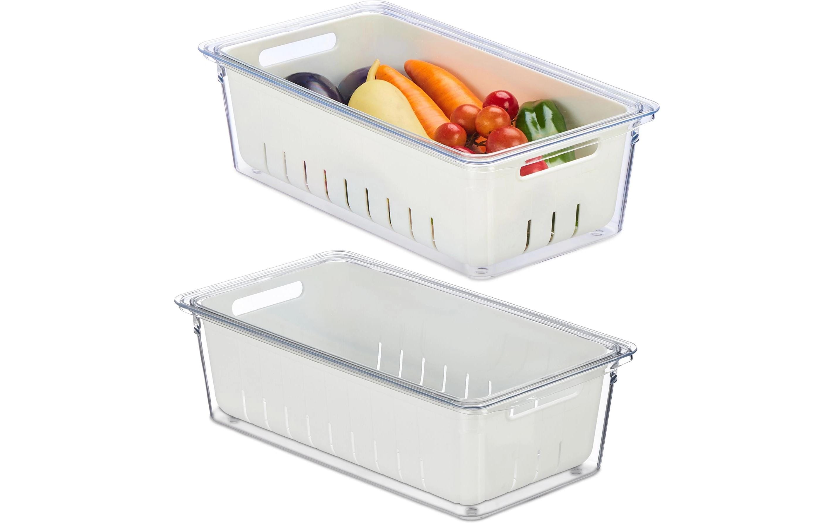 relaxdays Kühlschrankorganizer 600 g, 2 Stück, Transparent/Weiss