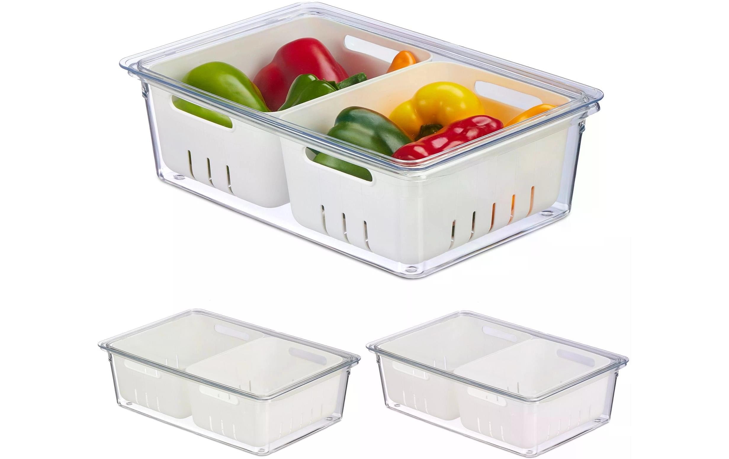 relaxdays Kühlschrankorganizer 800 g, 3 Stück, Transparent/Weiss