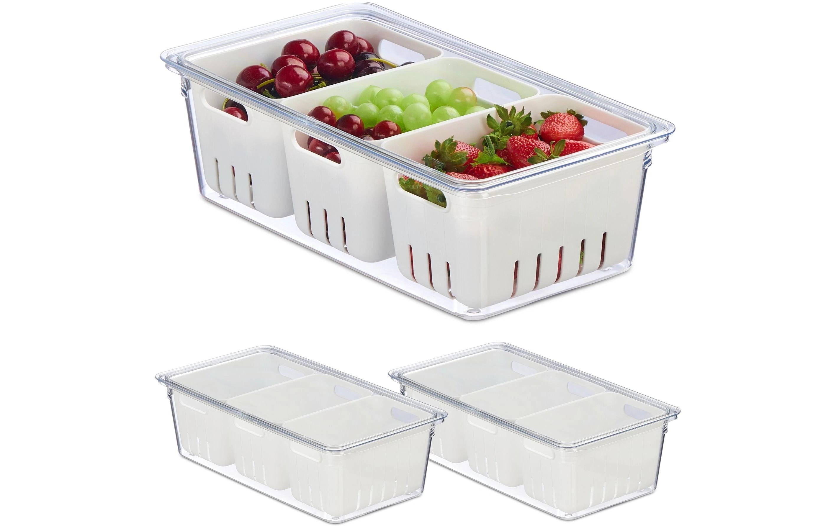 relaxdays Kühlschrankorganizer 600 g, 3 Stück, Transparent/Weiss