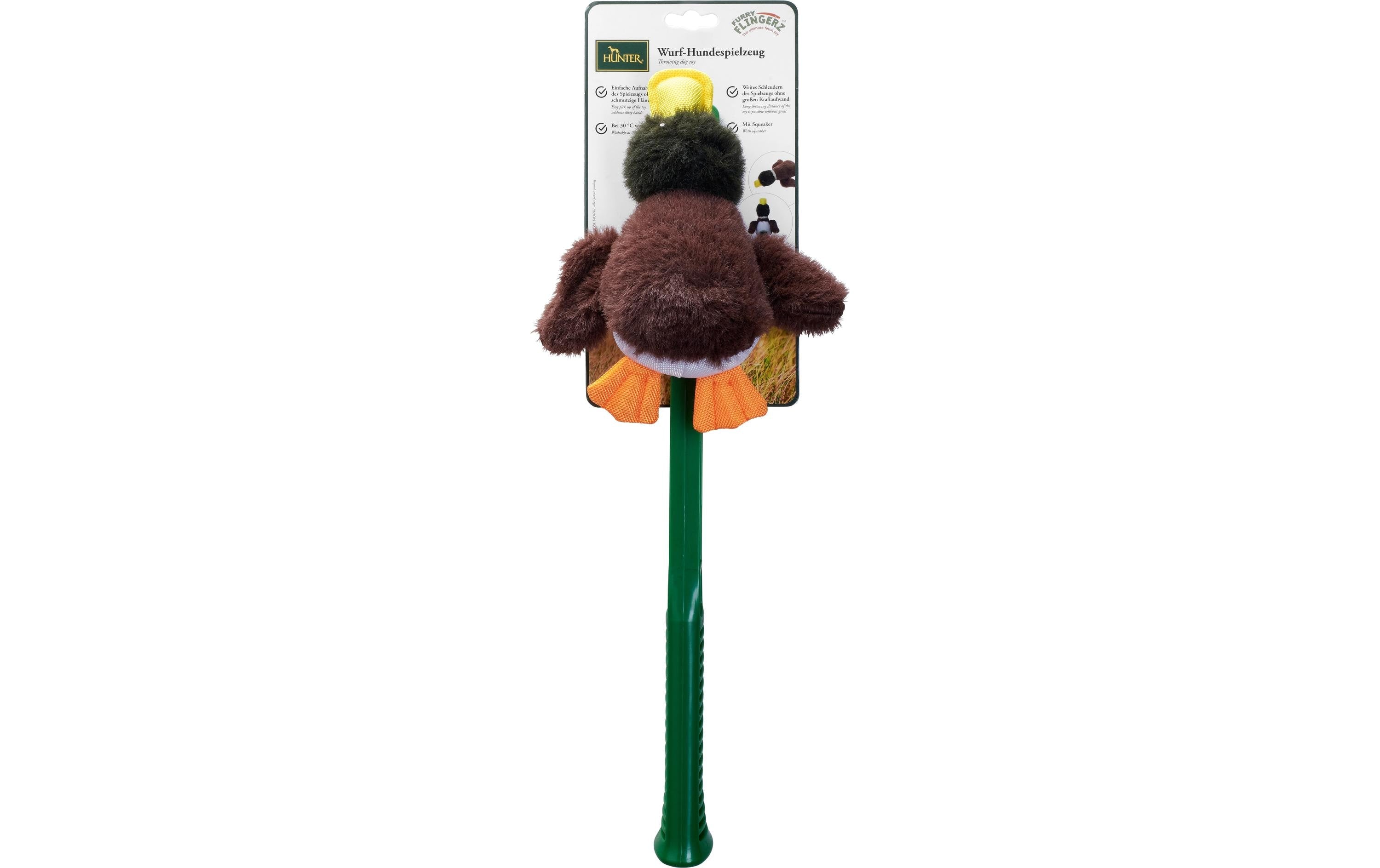 Hunter Hunde-Spielzeug Flingerz Furry Ente, Braun/Grün