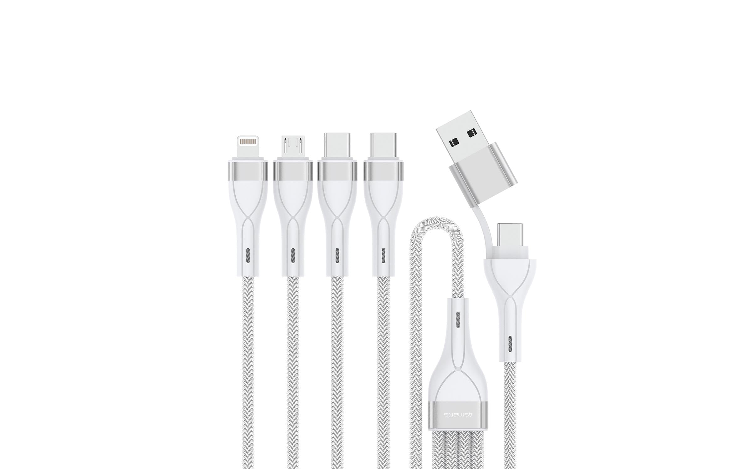 4smarts USB-Ladekabel USB-C/A Multi-Ladekabel 4in2 1.2 m, Weiss