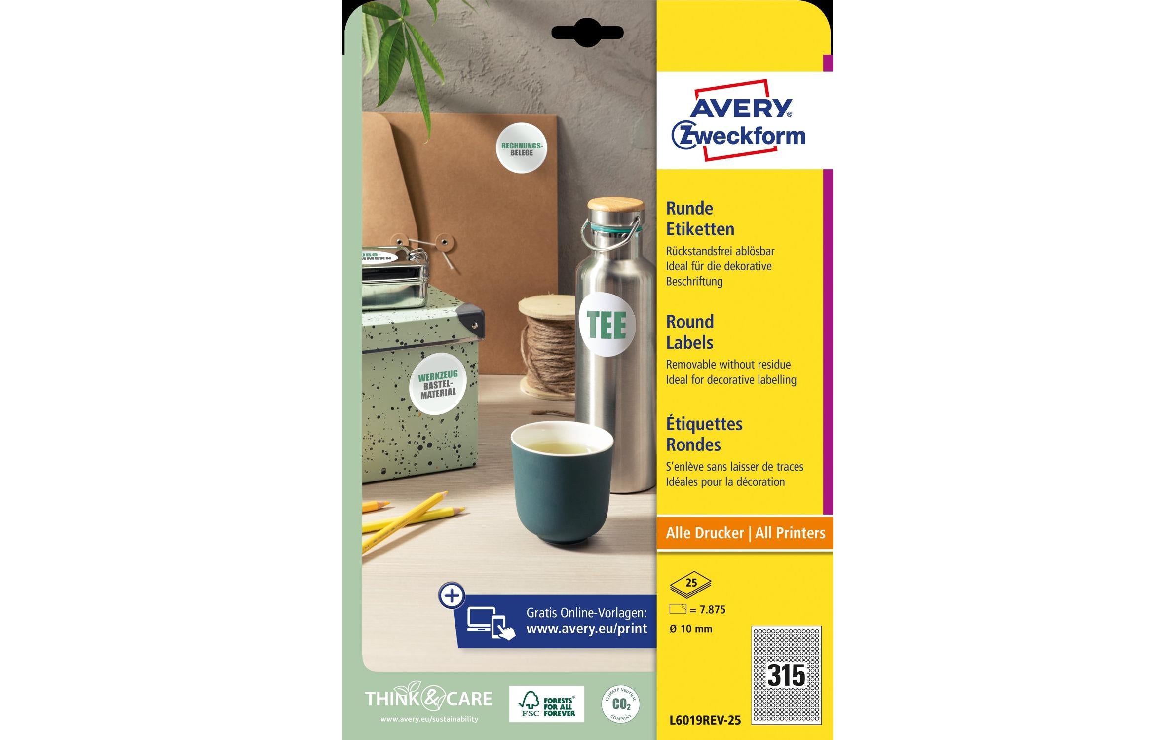 Avery Zweckform Runde Etiketten L6019REV Ø 10 mm