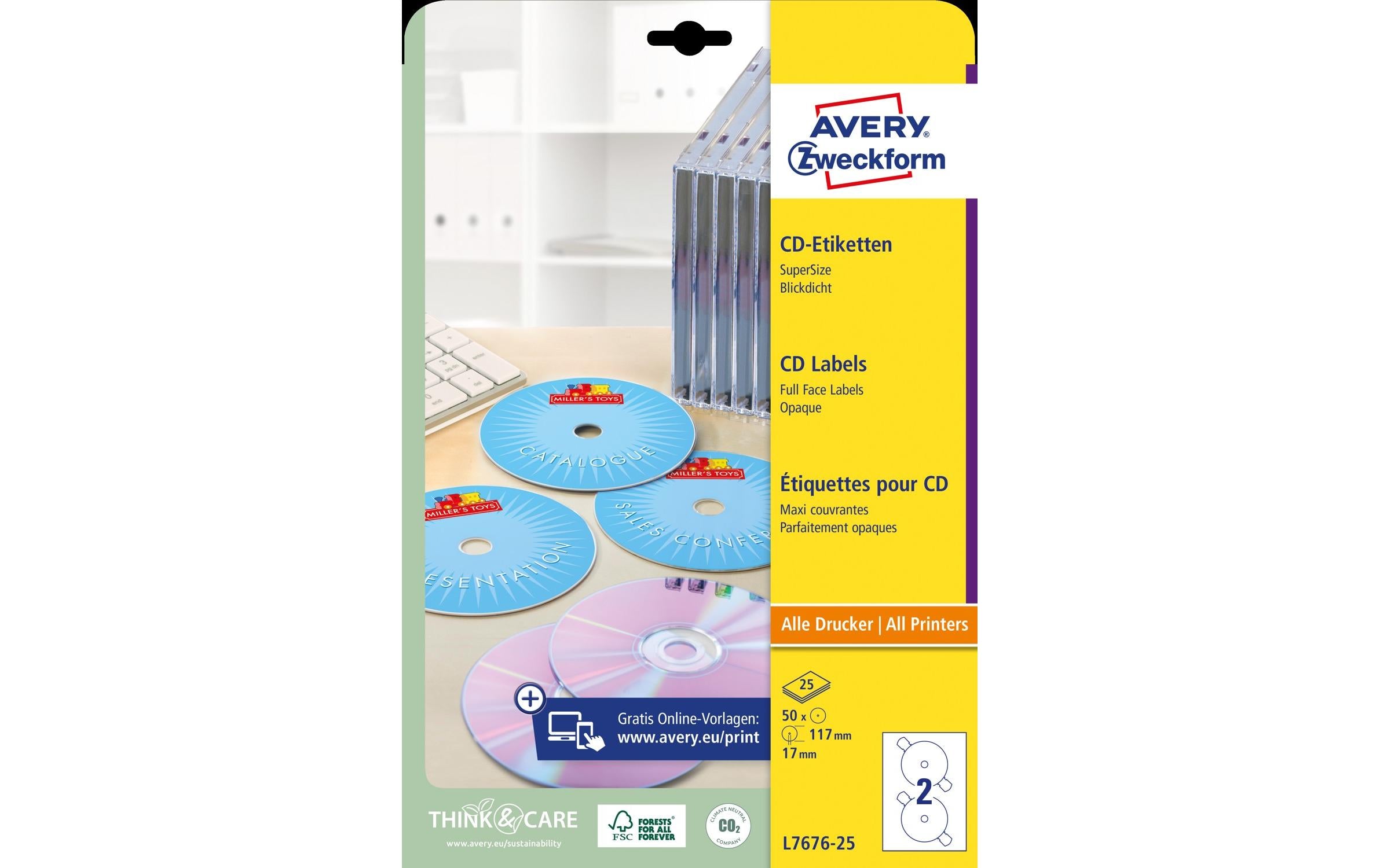 Avery Zweckform CD-Etiketten L7676-25 Ø 117 mm