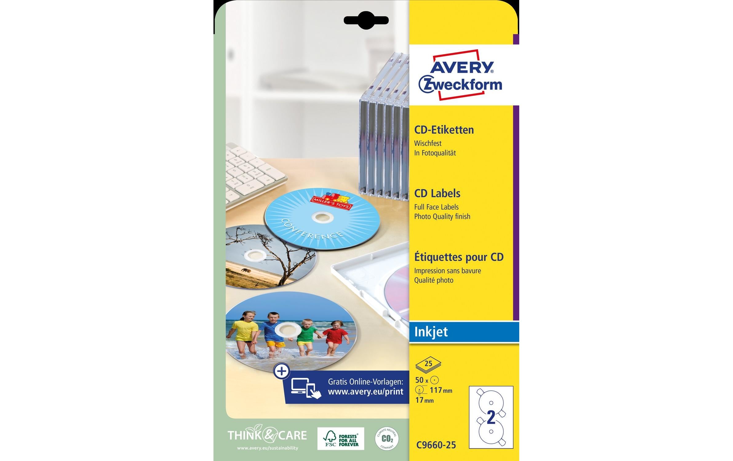 Avery Zweckform CD-Etiketten C9660-25 Ø 117 mm