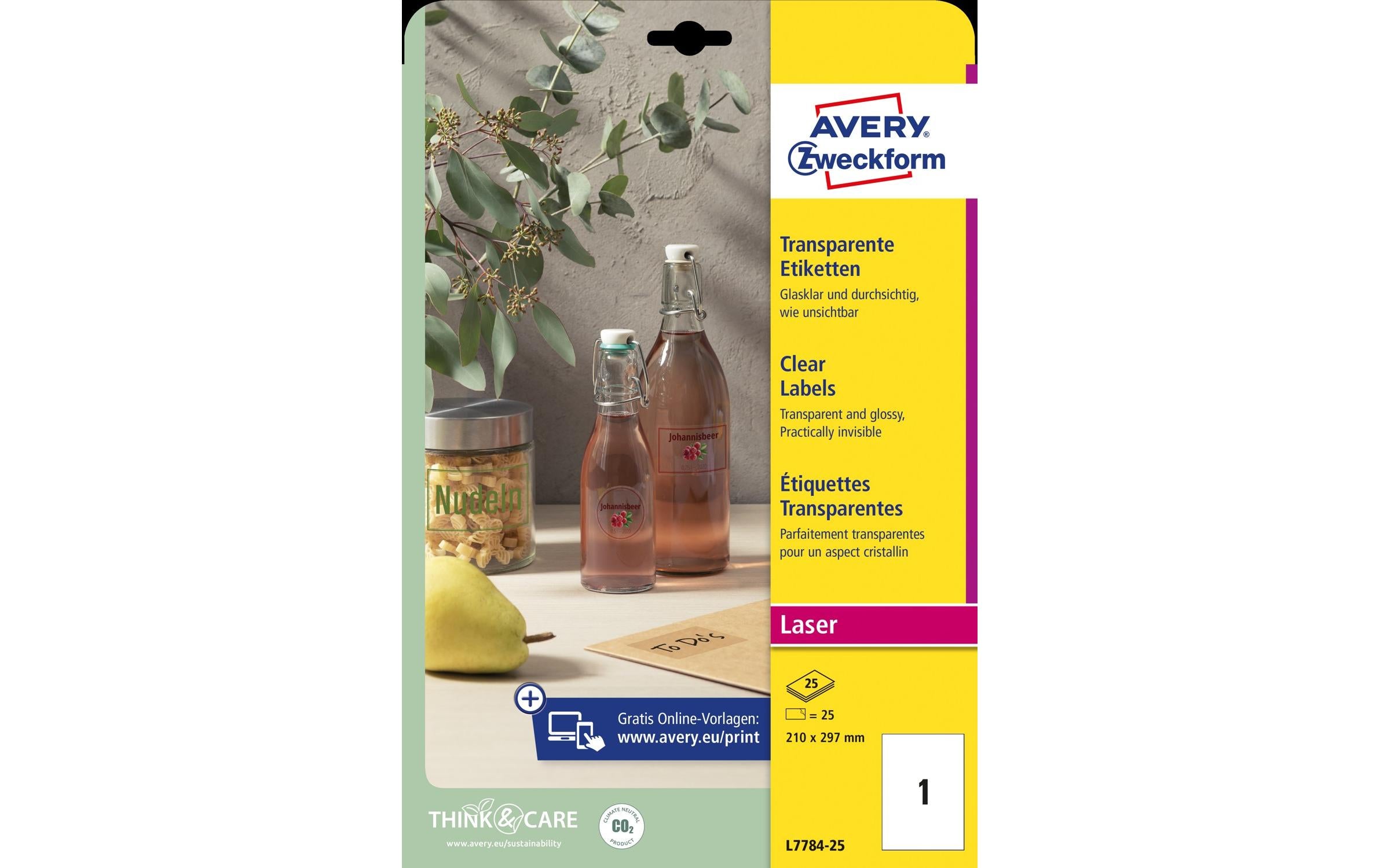 Avery Zweckform Flaschen-Etiketten kristallklar 210 x 297 mm