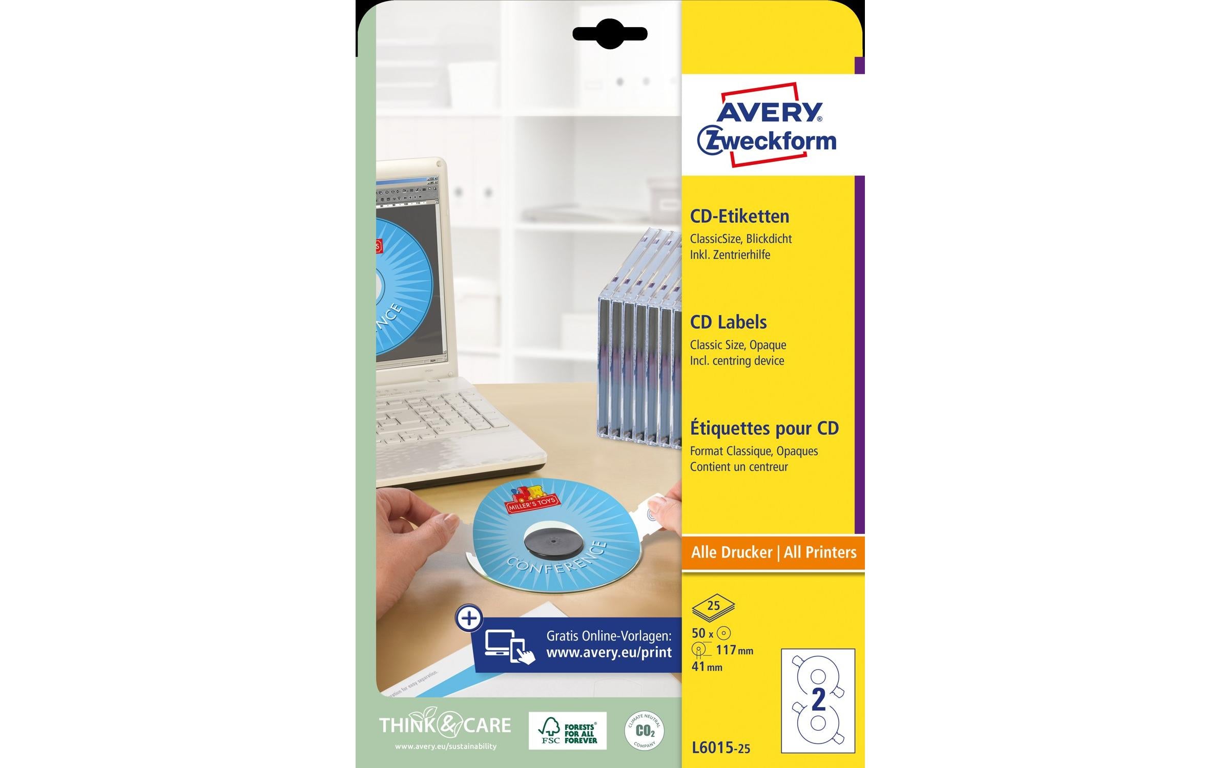 Avery Zweckform CD-Etiketten L6015-25 Ø 117 mm