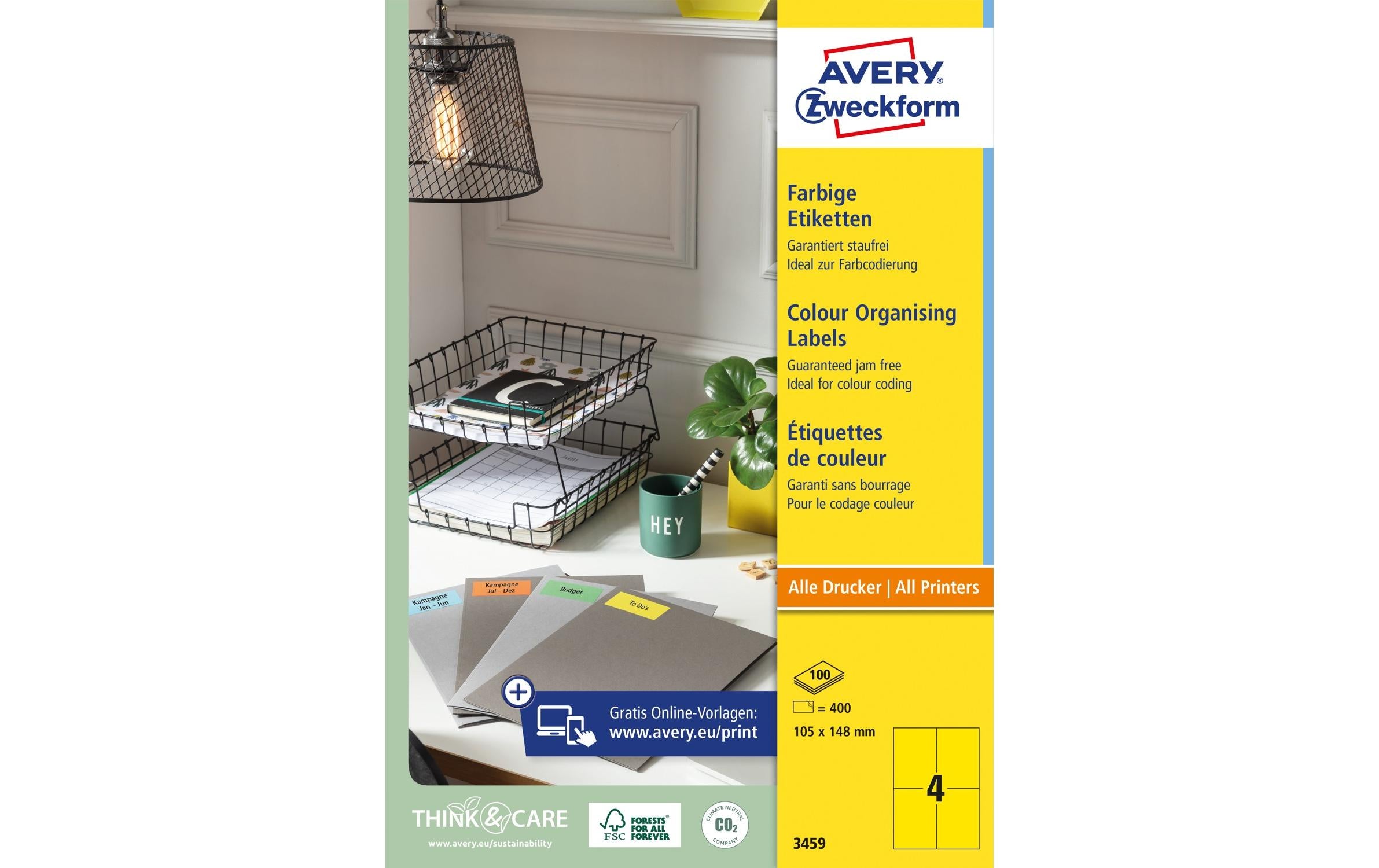 Avery Zweckform Universal-Etiketten 3459 105 x 148 mm, Gelb