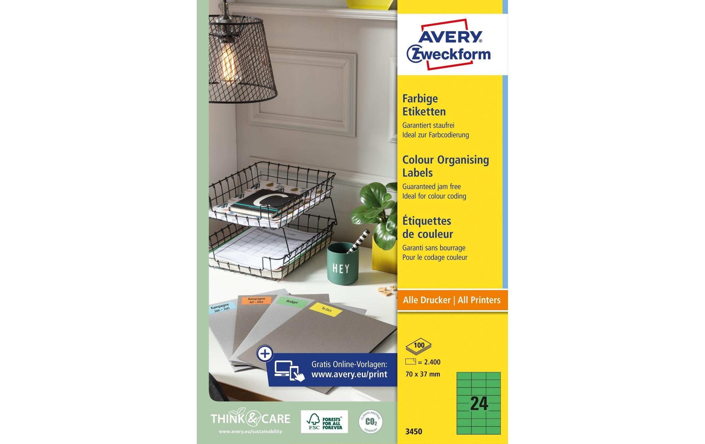 Avery Zweckform Universal-Etiketten 3450 70 x 37 mm, Grün