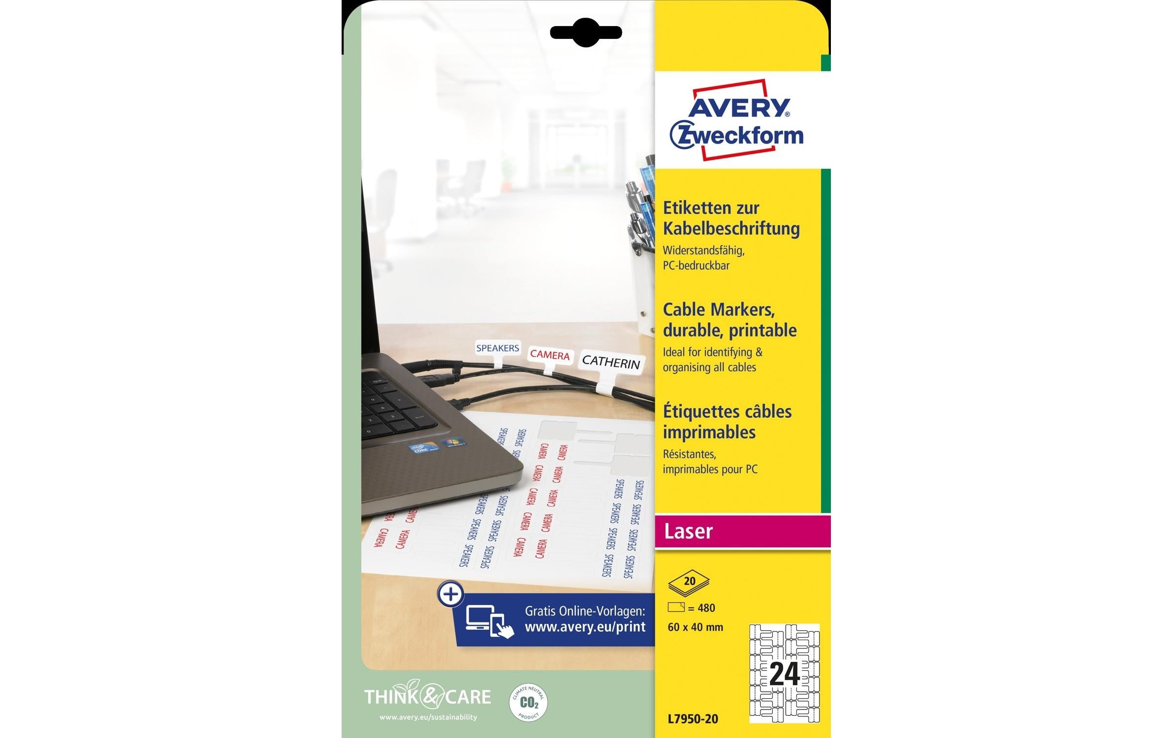 Avery Zweckform Typenschild-Etiketten L7950-20  60 x 40 mm Kabelbeschriftung