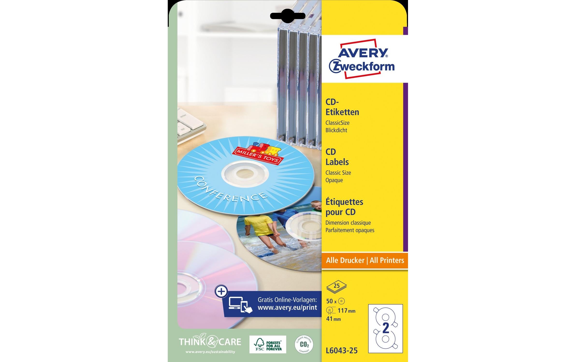 Avery Zweckform CD-Etiketten L6043 Ø 117 mm