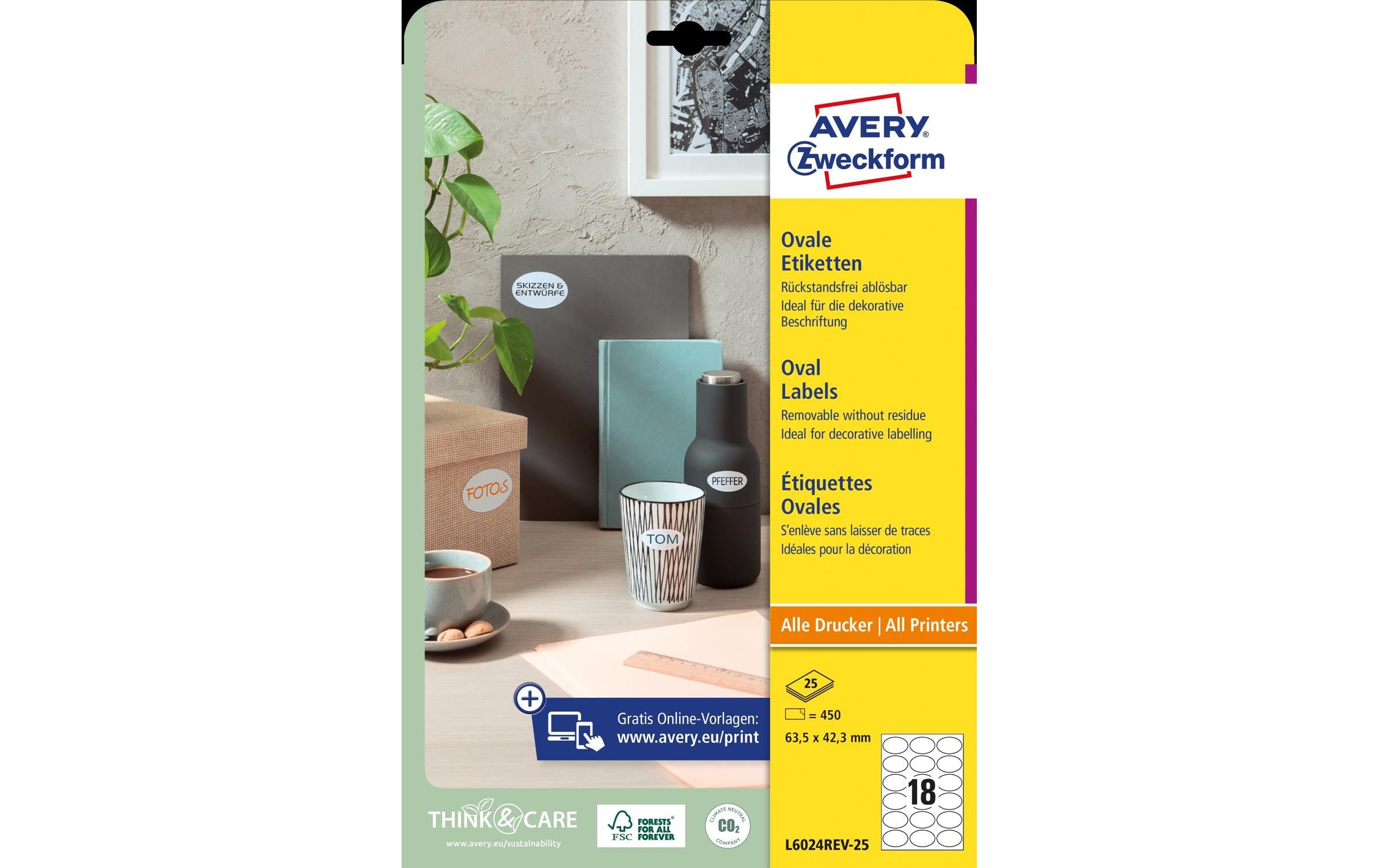 Avery Zweckform Runde Etiketten L6024REV-25 63.5 x 42.3 mm