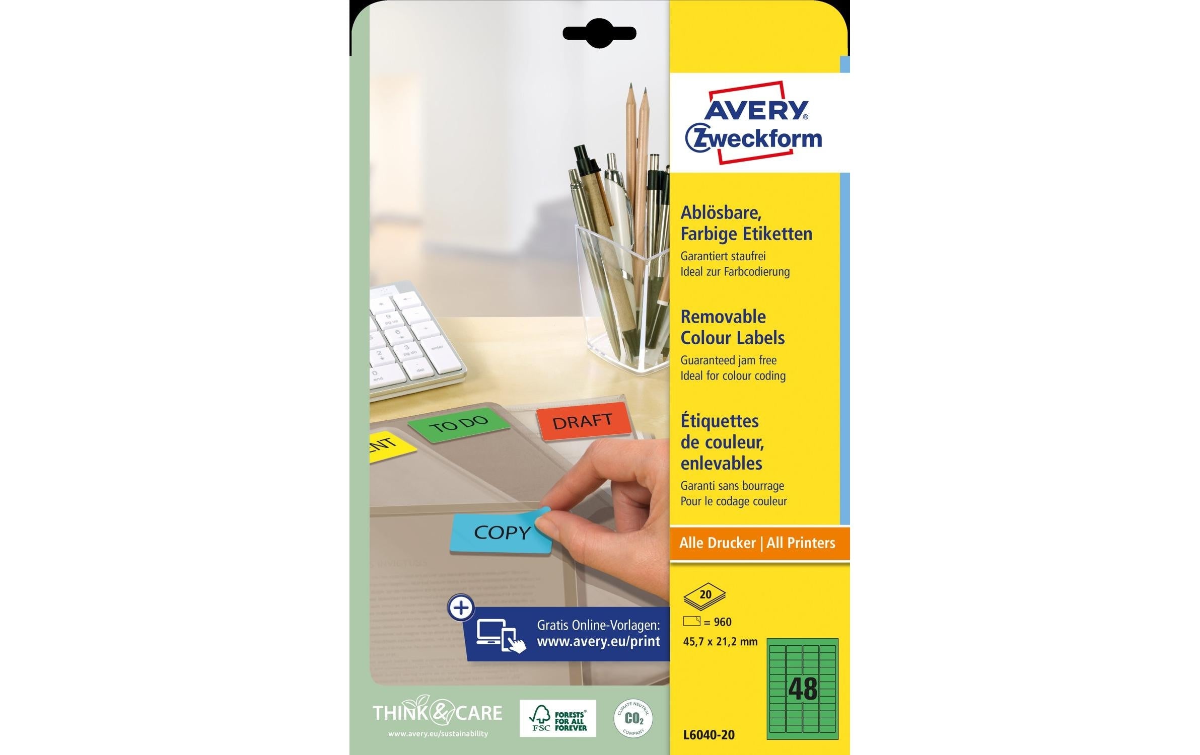Avery Zweckform Universal-Etiketten non-permanent Grün, 20 Blatt