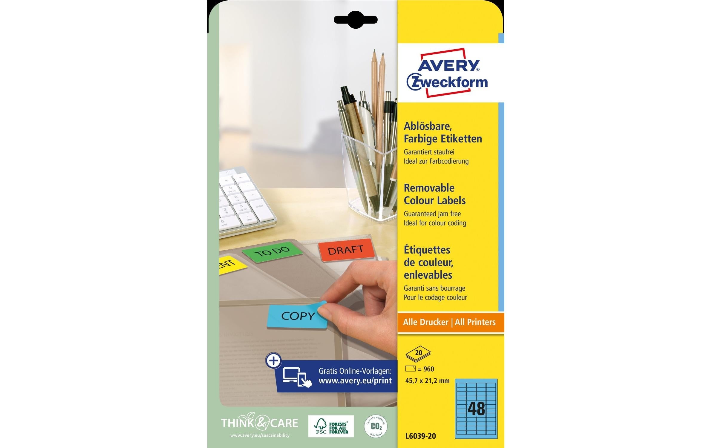 Avery Zweckform Universal-Etiketten non-permanent Blau, 20 Blatt