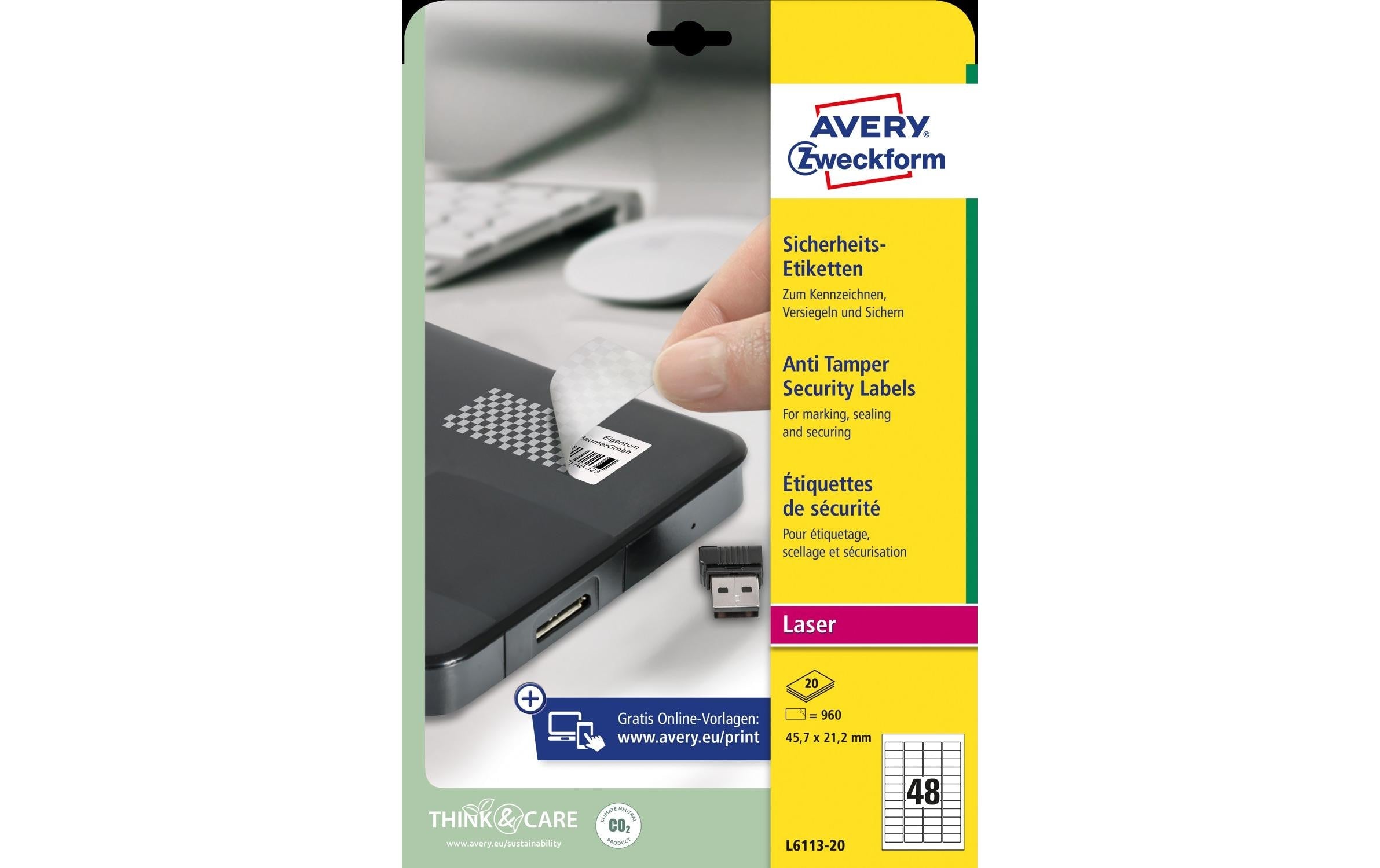 Avery Zweckform Sicherheits-Etiketten L6113-20 45.7 x 21.2 mm