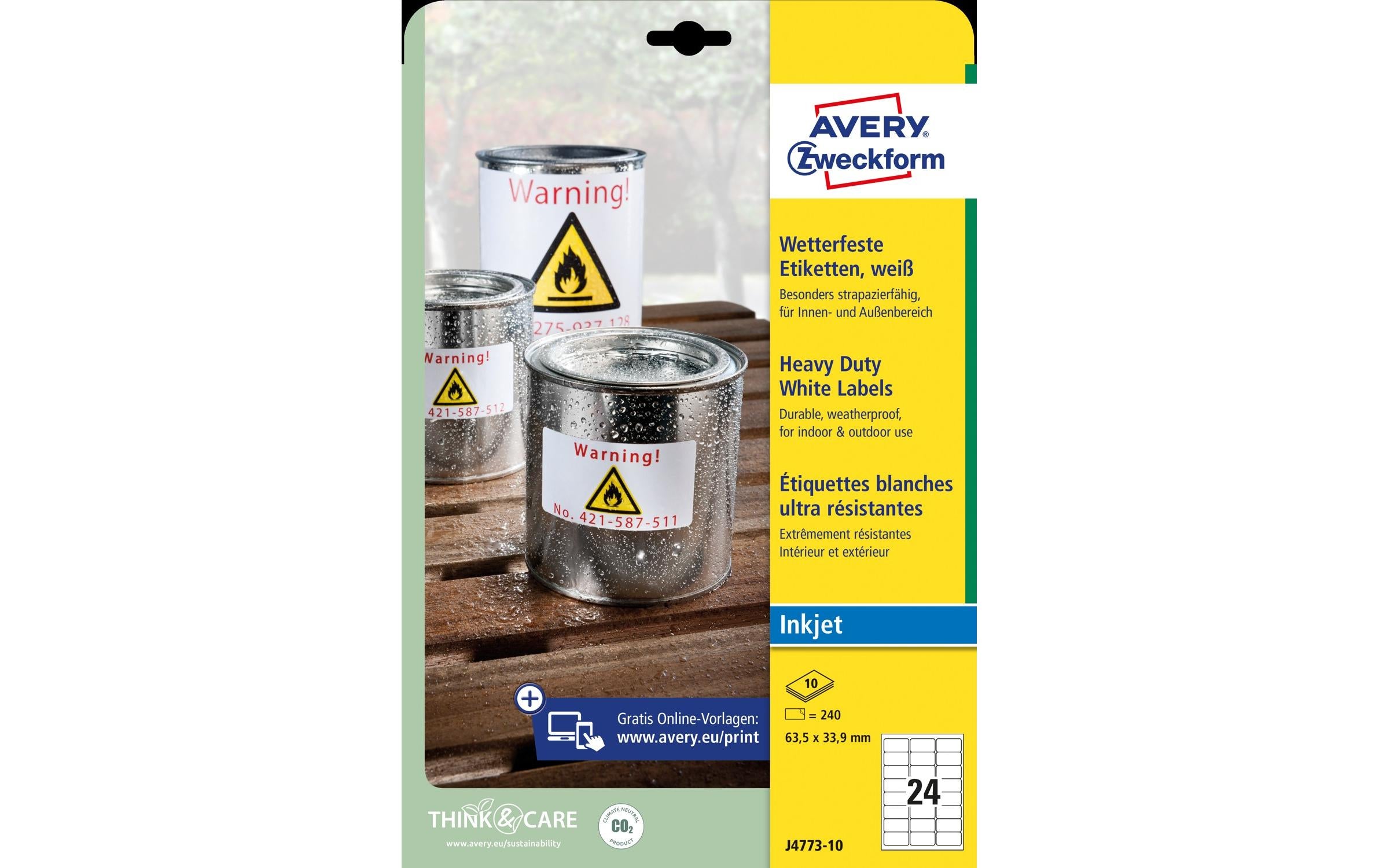 Avery Zweckform Universal-Etiketten J4773 63,5 x 33,9 mm Wetterfest