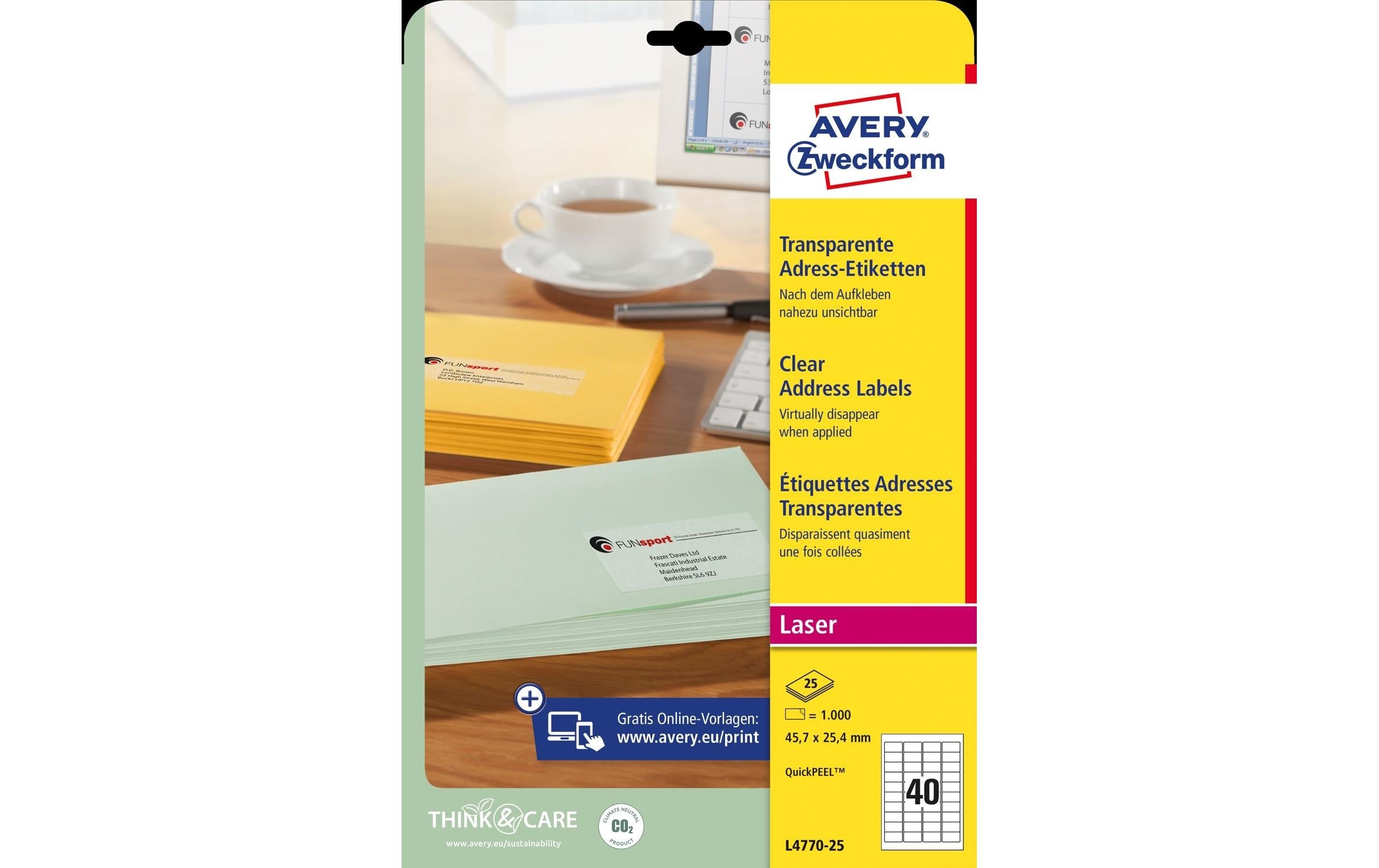 Avery Zweckform Adressetiketten L4770-25 45.7 x 25.4 mm, 1000 Etiketten
