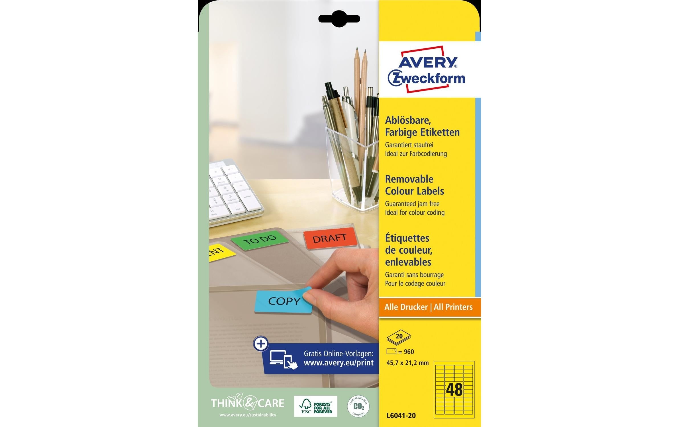 Avery Zweckform Mini-Etiketten 45.7 x 21.2 mm, 20 Blatt