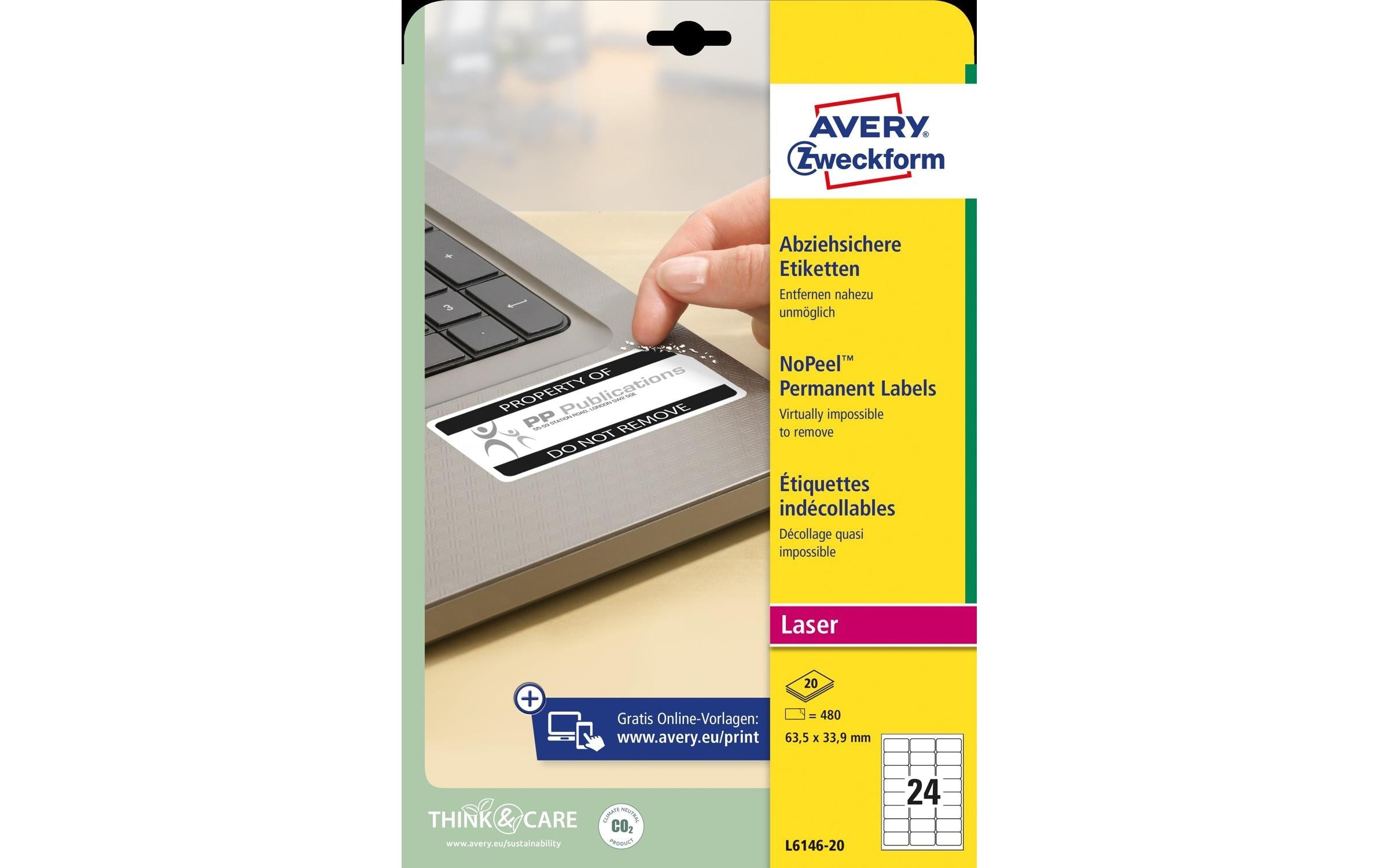 Avery Zweckform Sicherheits-Etiketten 63.5 x 33.9 mm, 20 Blatt