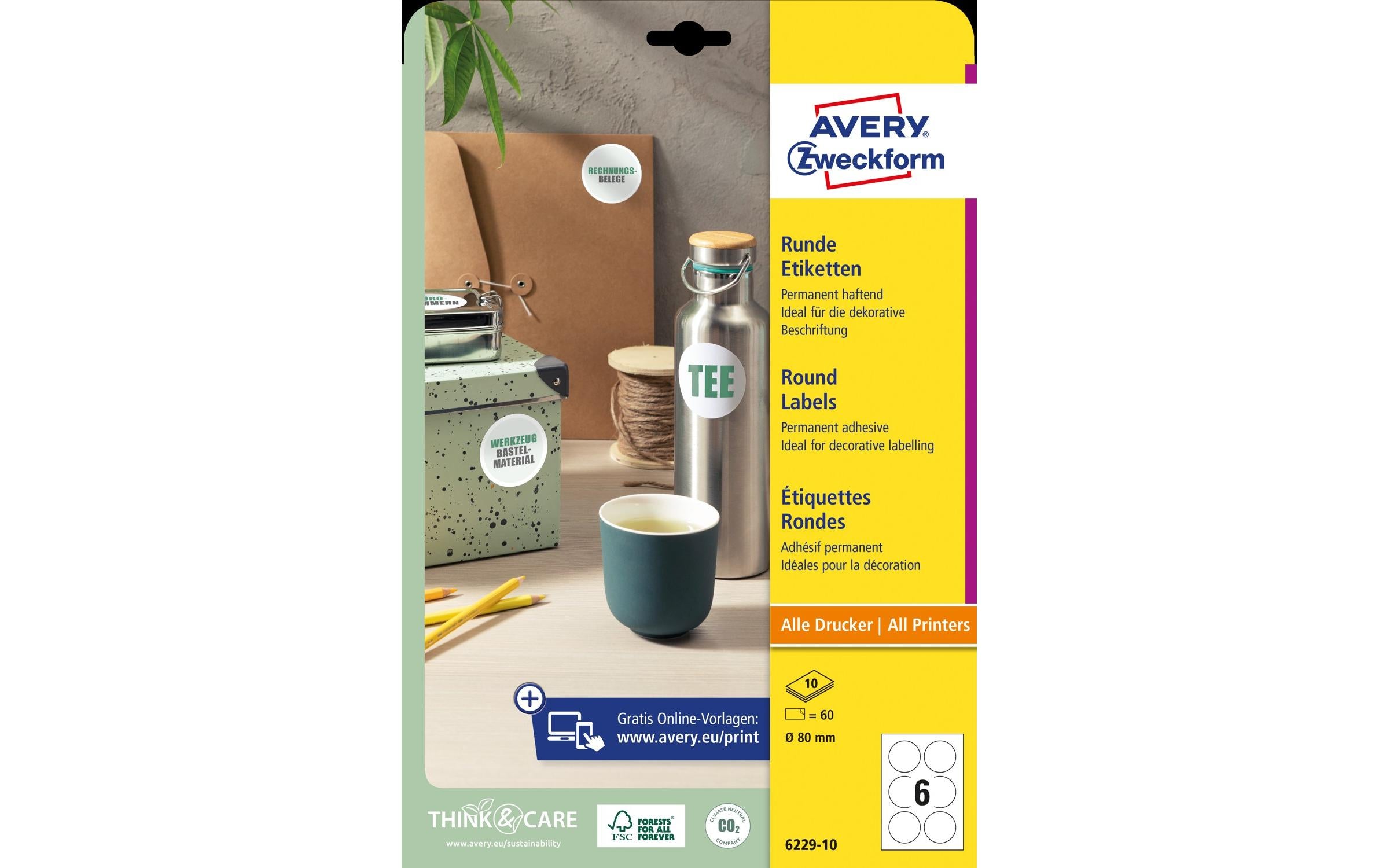 Avery Zweckform Runde Etiketten Ø 80 mm, 10 Blatt, permanent