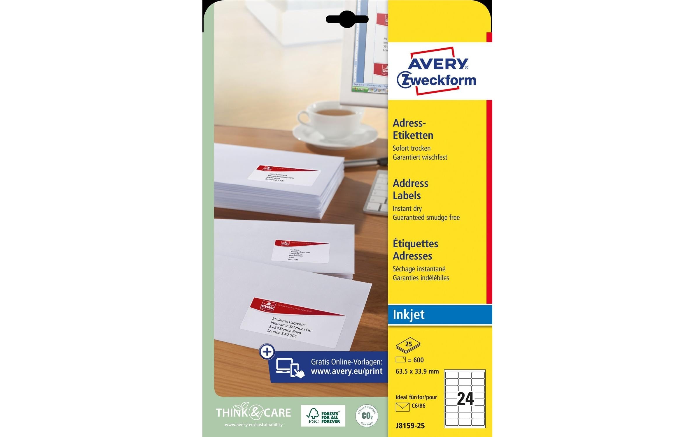 Avery Zweckform Adressetiketten 63.5 x 33.9 mm, 25 Blatt