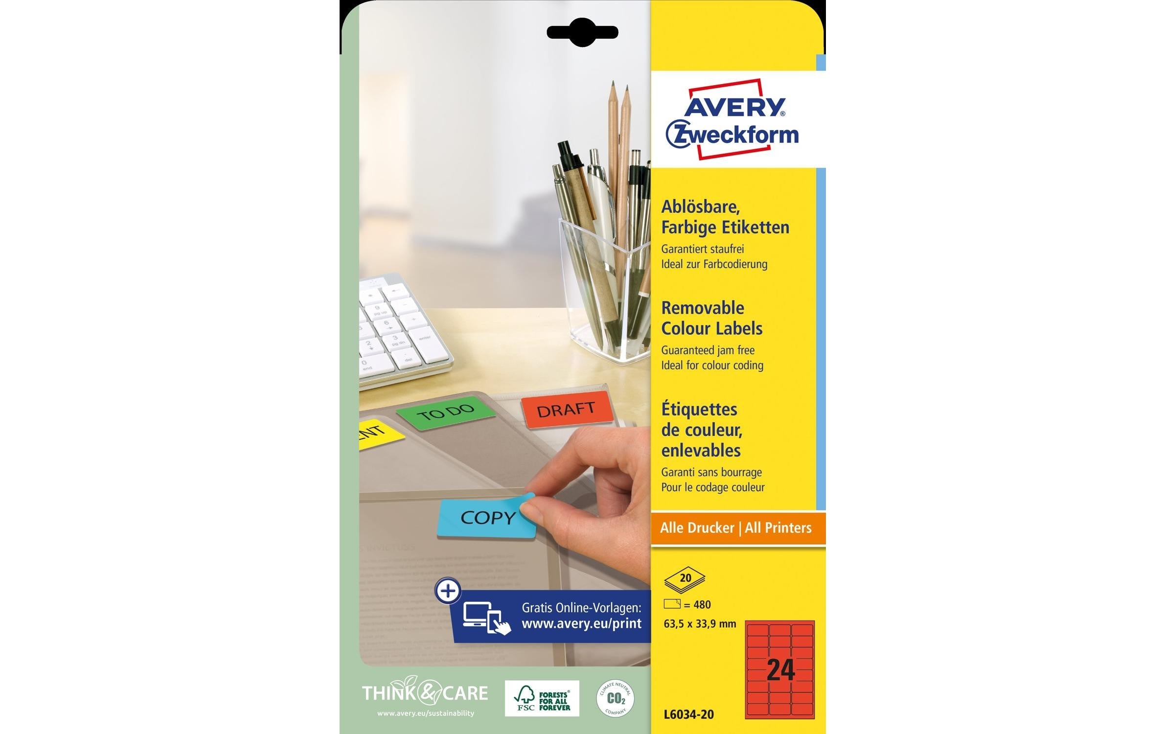 Avery Zweckform Universal-Etiketten 63.5 x 33.9 mm, 20 Blatt, Rot