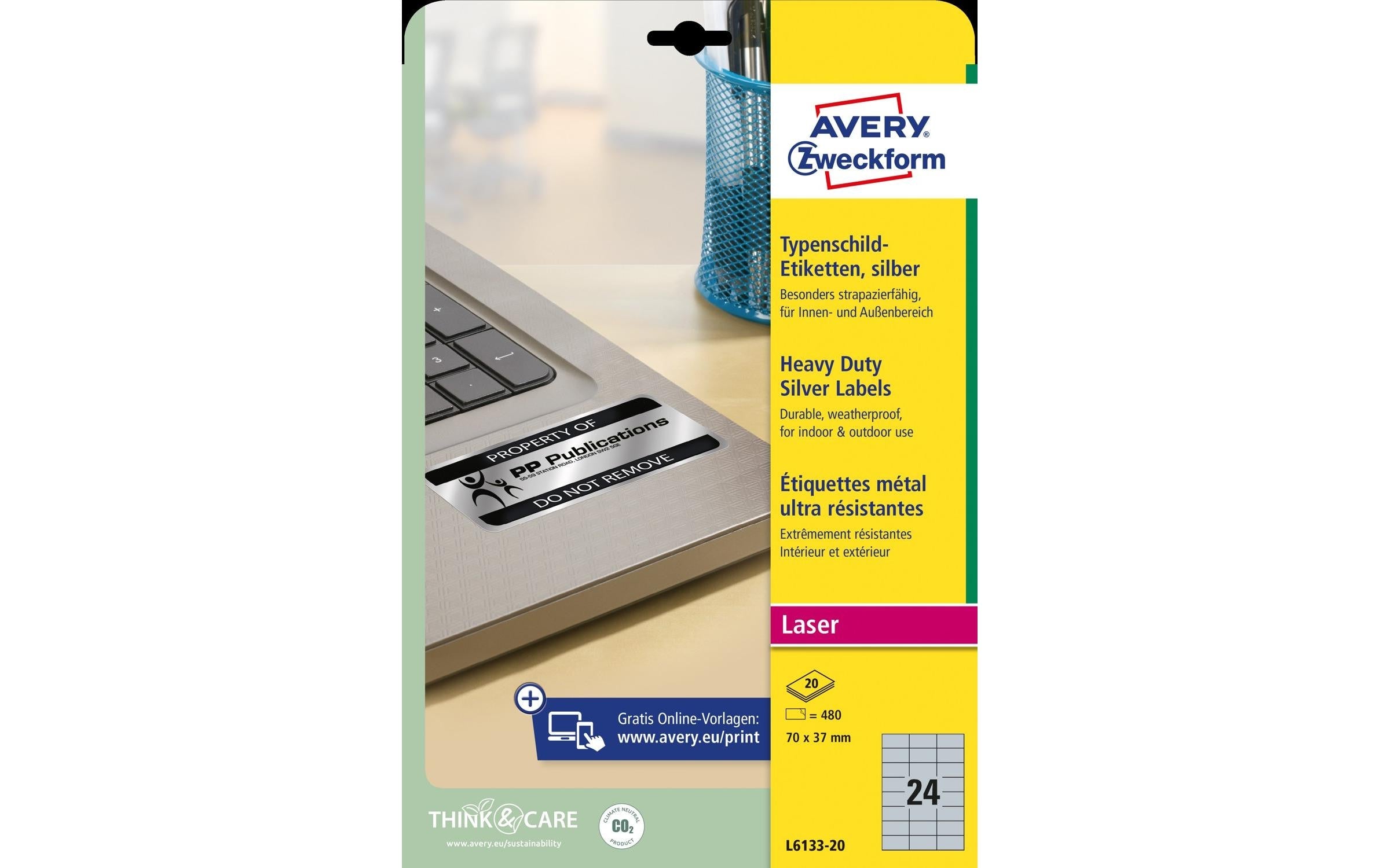 Avery Zweckform Typenschild-Etiketten 70 x 37 mm, 20 Blatt