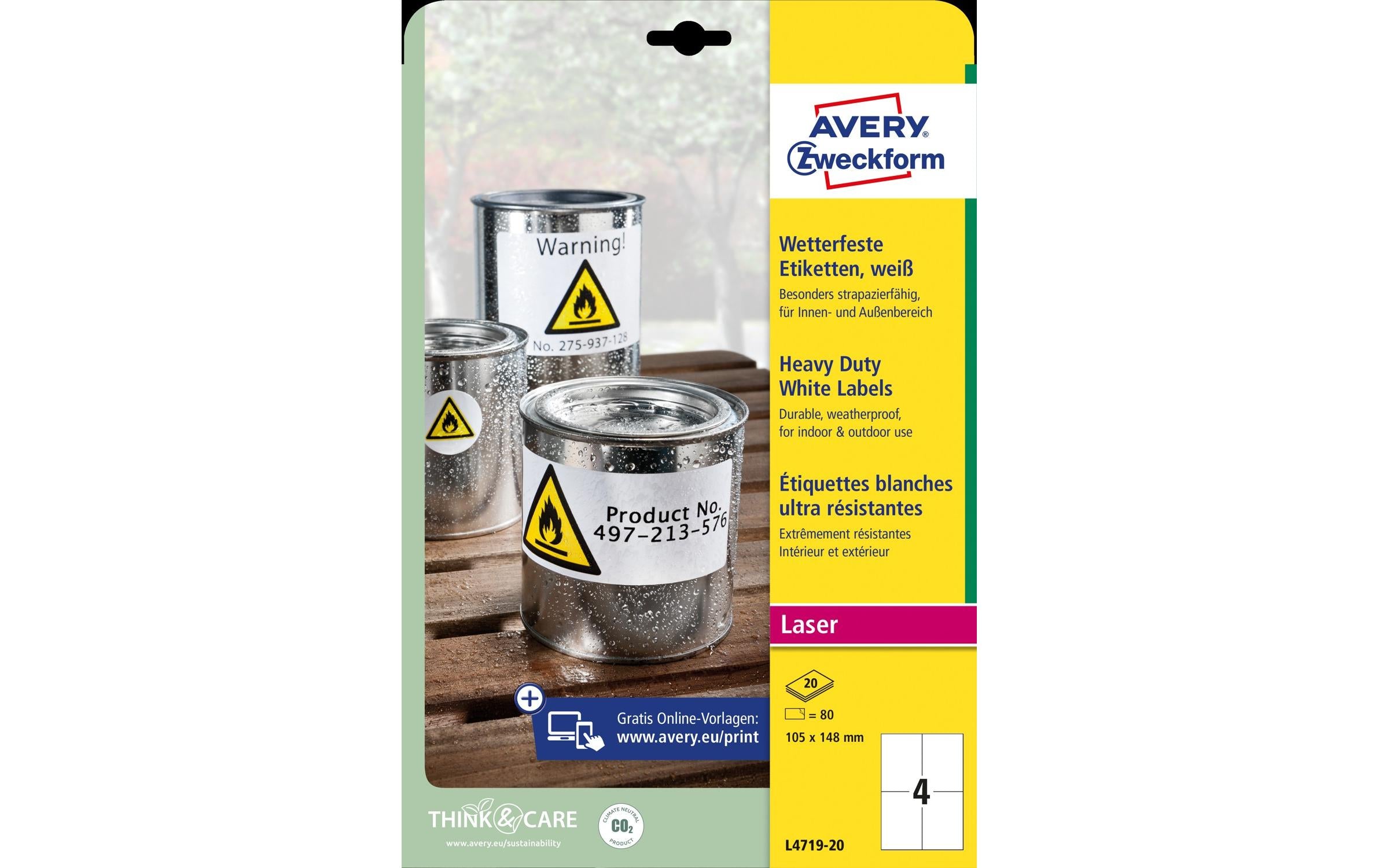 Avery Zweckform Laser-Etiketten 105 x 148 mm, 20 Blatt