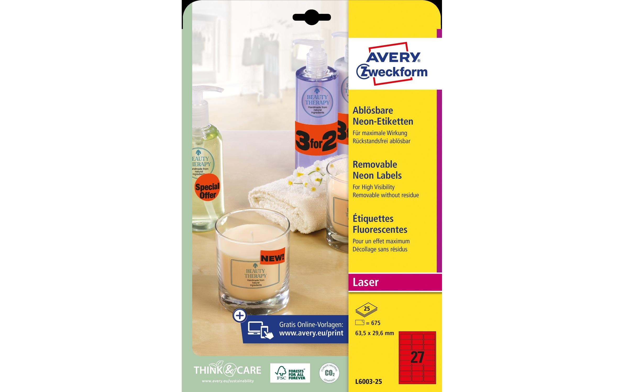 Avery Zweckform Universal-Etiketten Neonrot, 25 Blatt