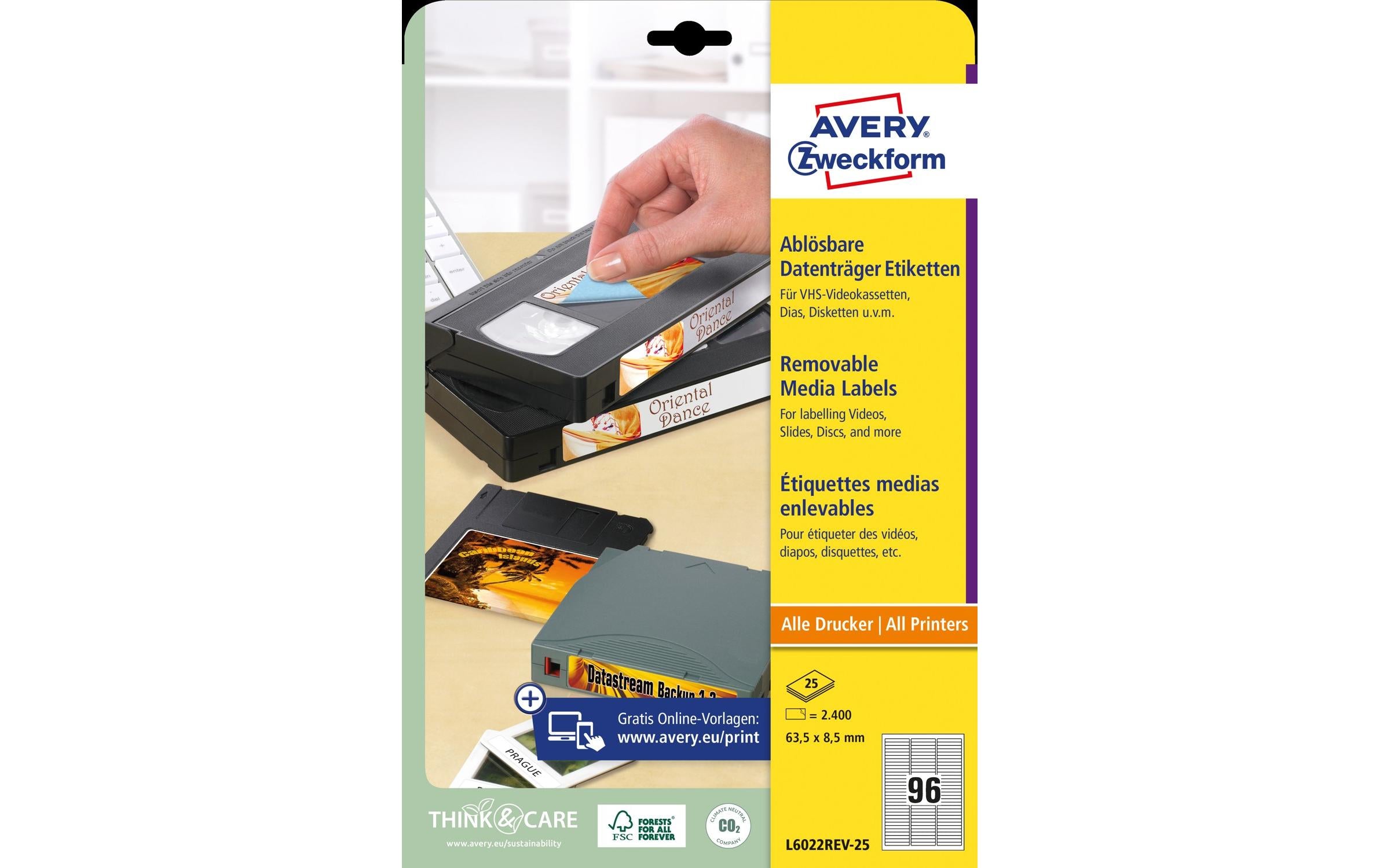 Avery Zweckform Universal-Etiketten L6022REV 63.5 x 8.5 mm für VHS