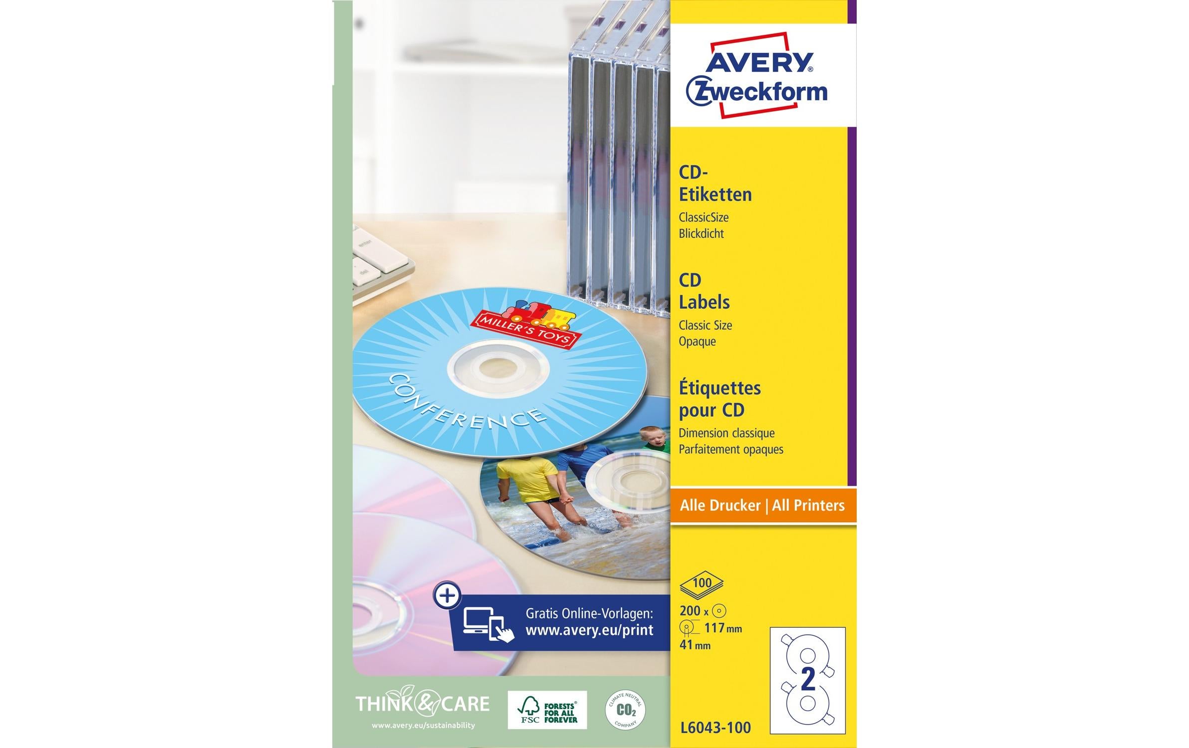 Avery Zweckform CD-Etiketten L6043-100 Ø 117 mm