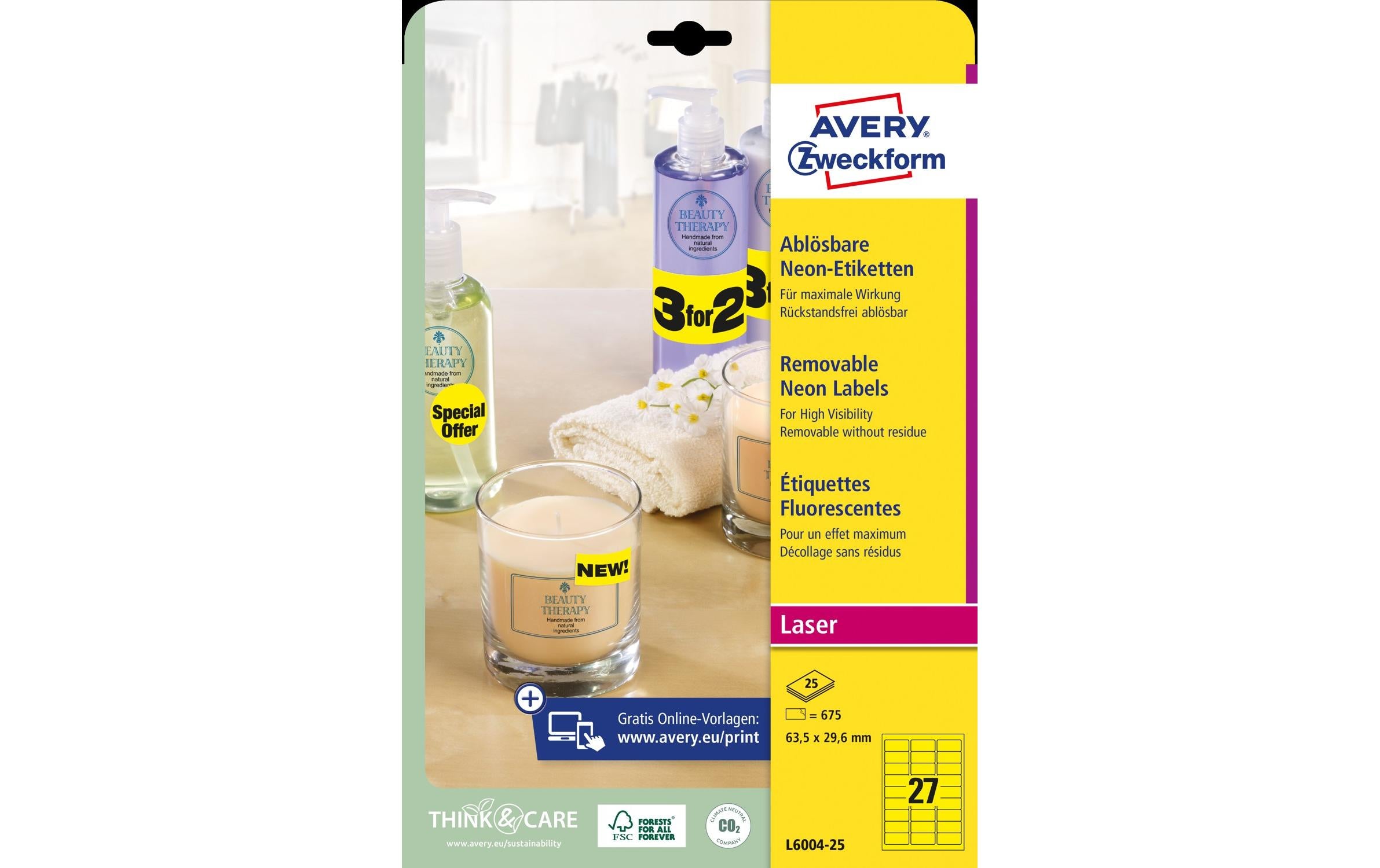 Avery Zweckform Universal-Etiketten Neongelb, 25 Blatt
