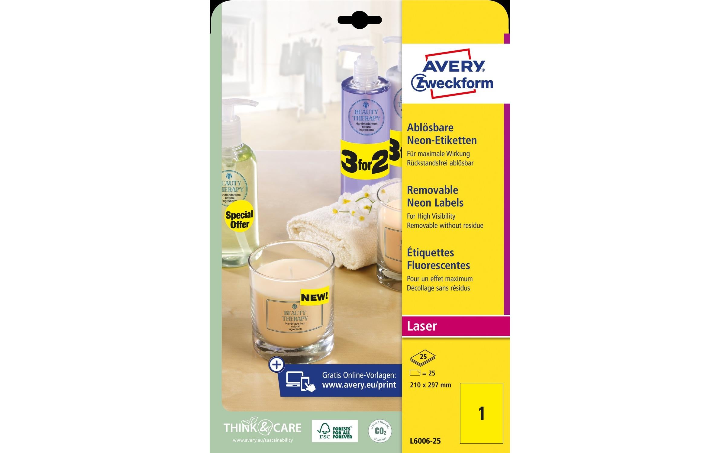Avery Zweckform Vielzweck-Etiketten 210 x 297 mm, 25 Blatt, Neongelb