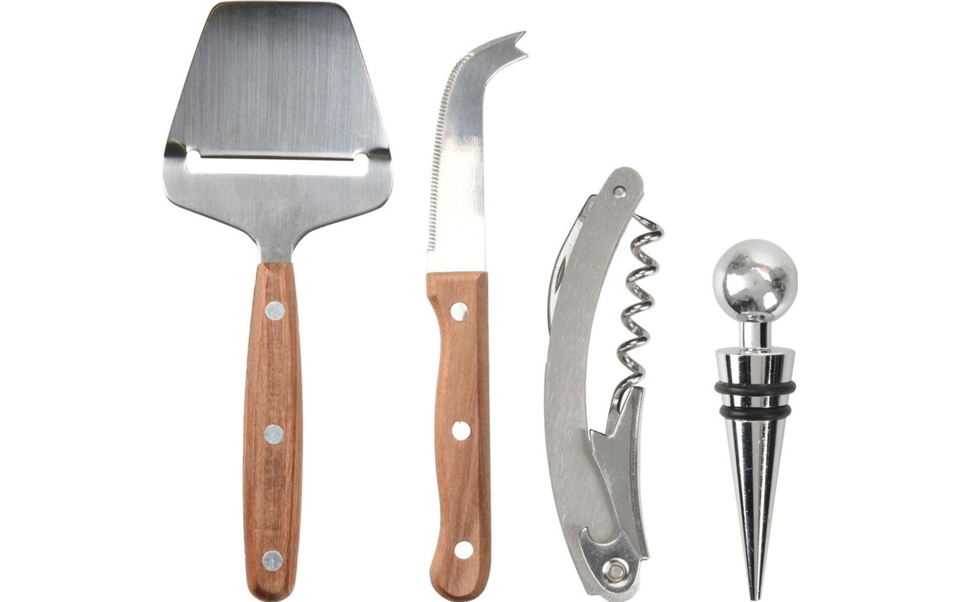 FURBER Wein und Käse Servierset, 4-teilig Braun/Silber
