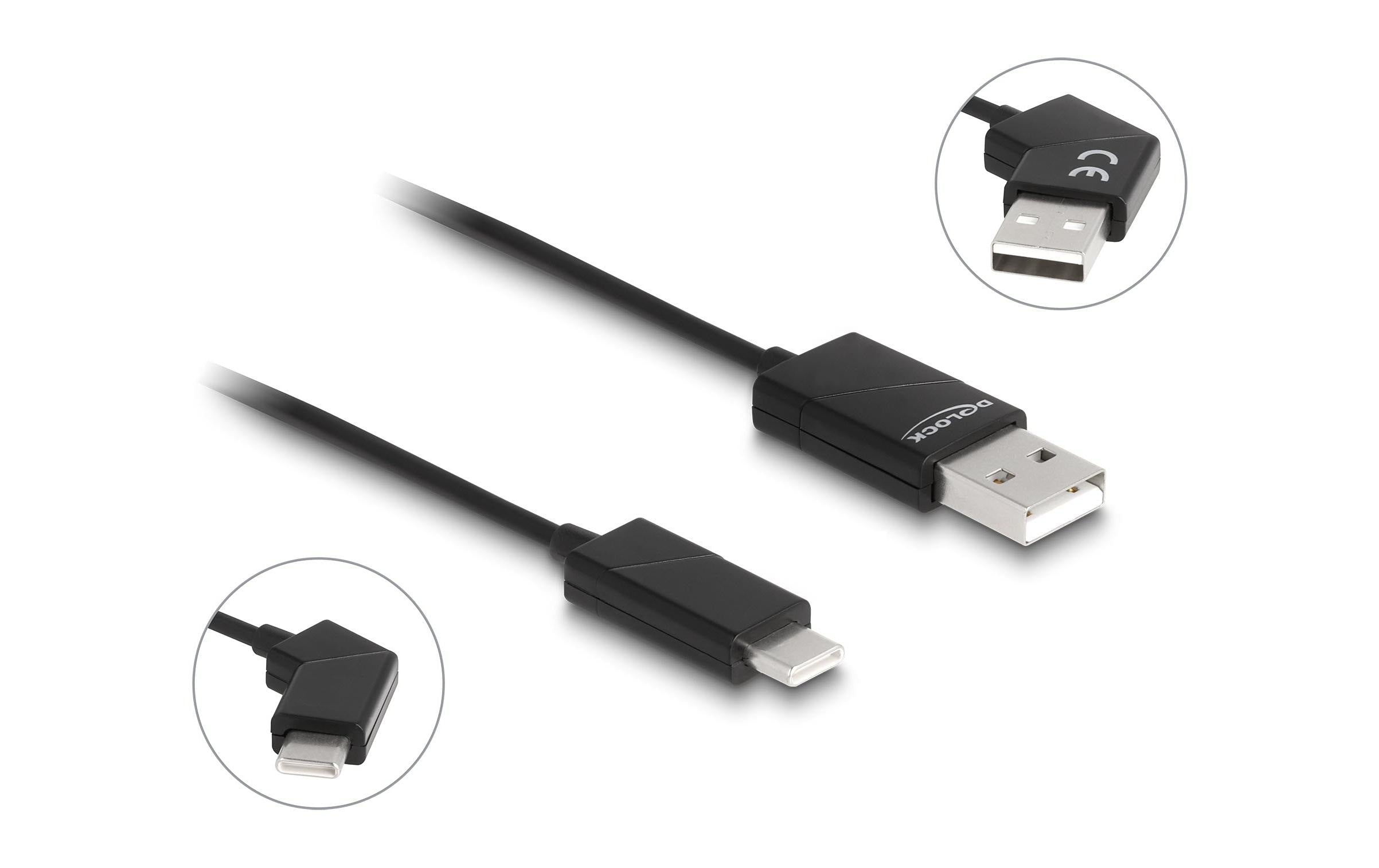 Delock USB 2.0-Kabel Stecker drehbar PD 60 W USB A - USB C 1.2 m