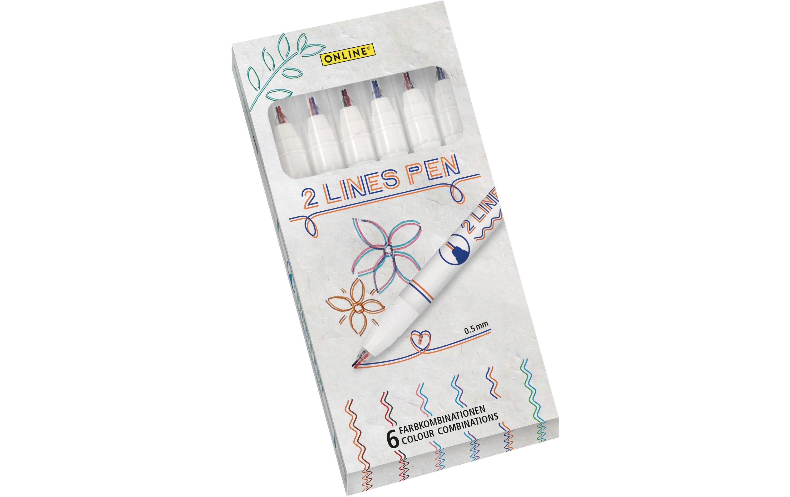 Online Fineliner Two Lines Pen 6er Set