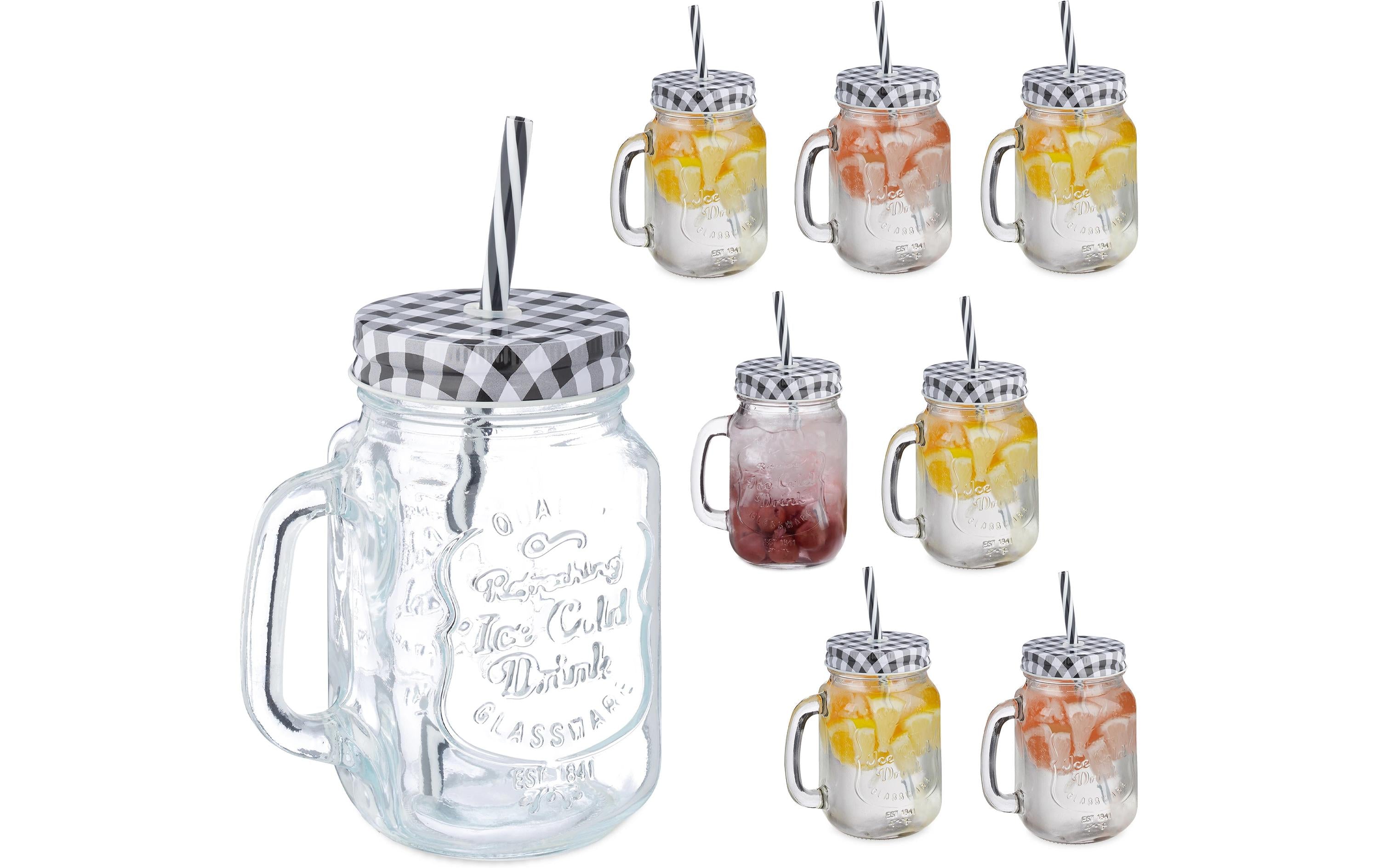 relaxdays Trinkglas Summer 500 ml, 8 Stück, Schwarz/Transparent/Weiss