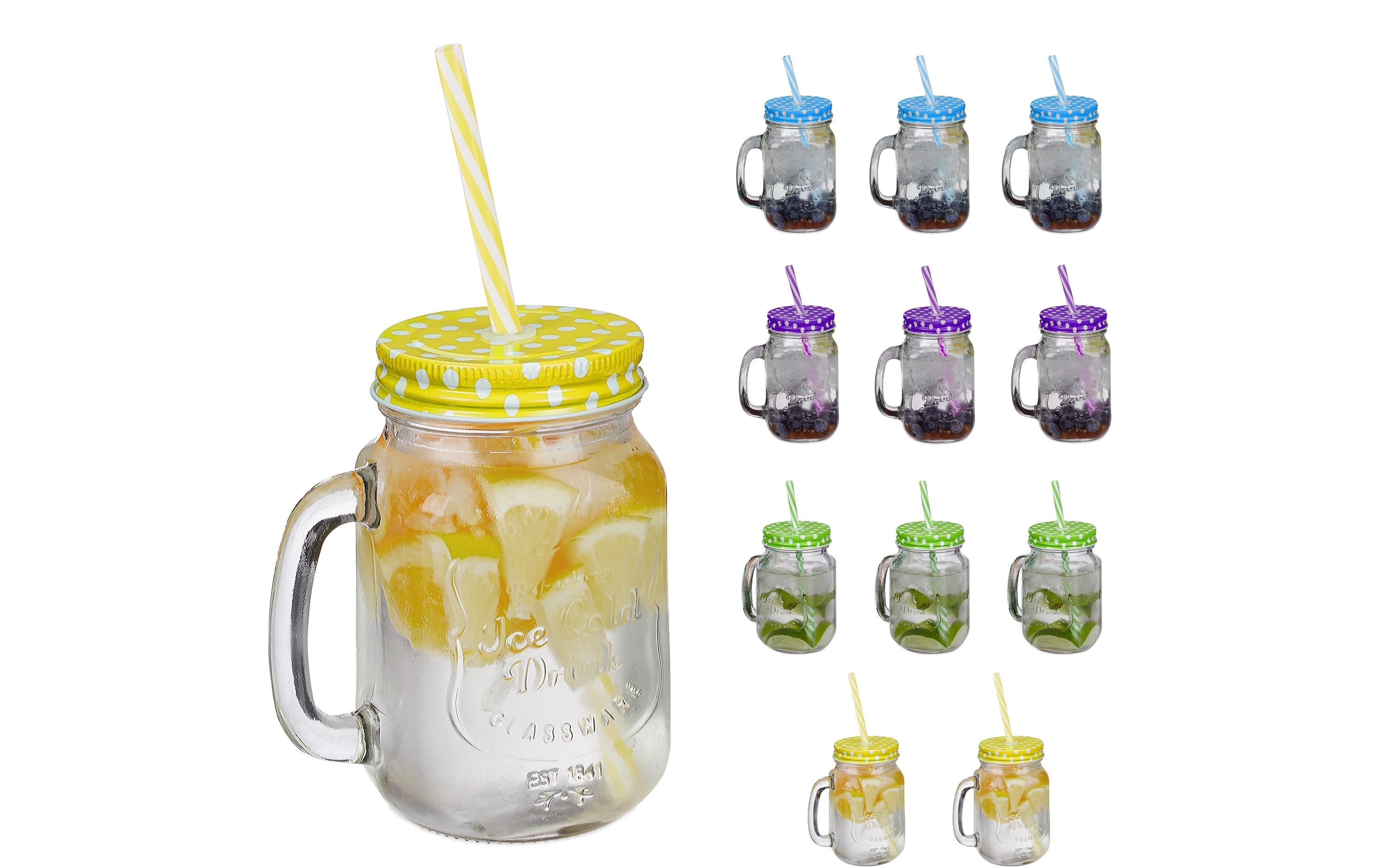 relaxdays Trinkglas Summer 500 ml, 12 Stück, Mehrfarbig