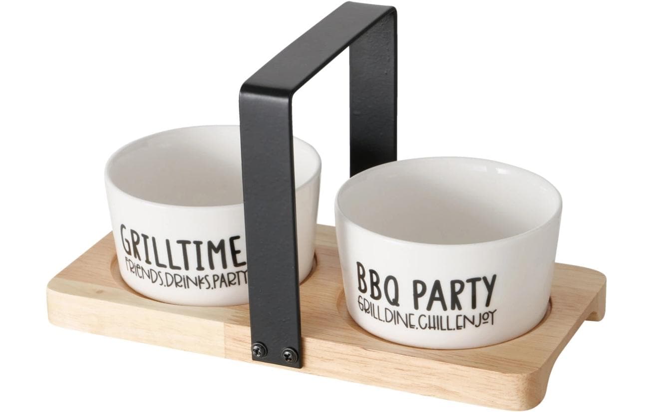 Boltze Servierplatte mit Schälchen Grillhouse Gummibaumholz