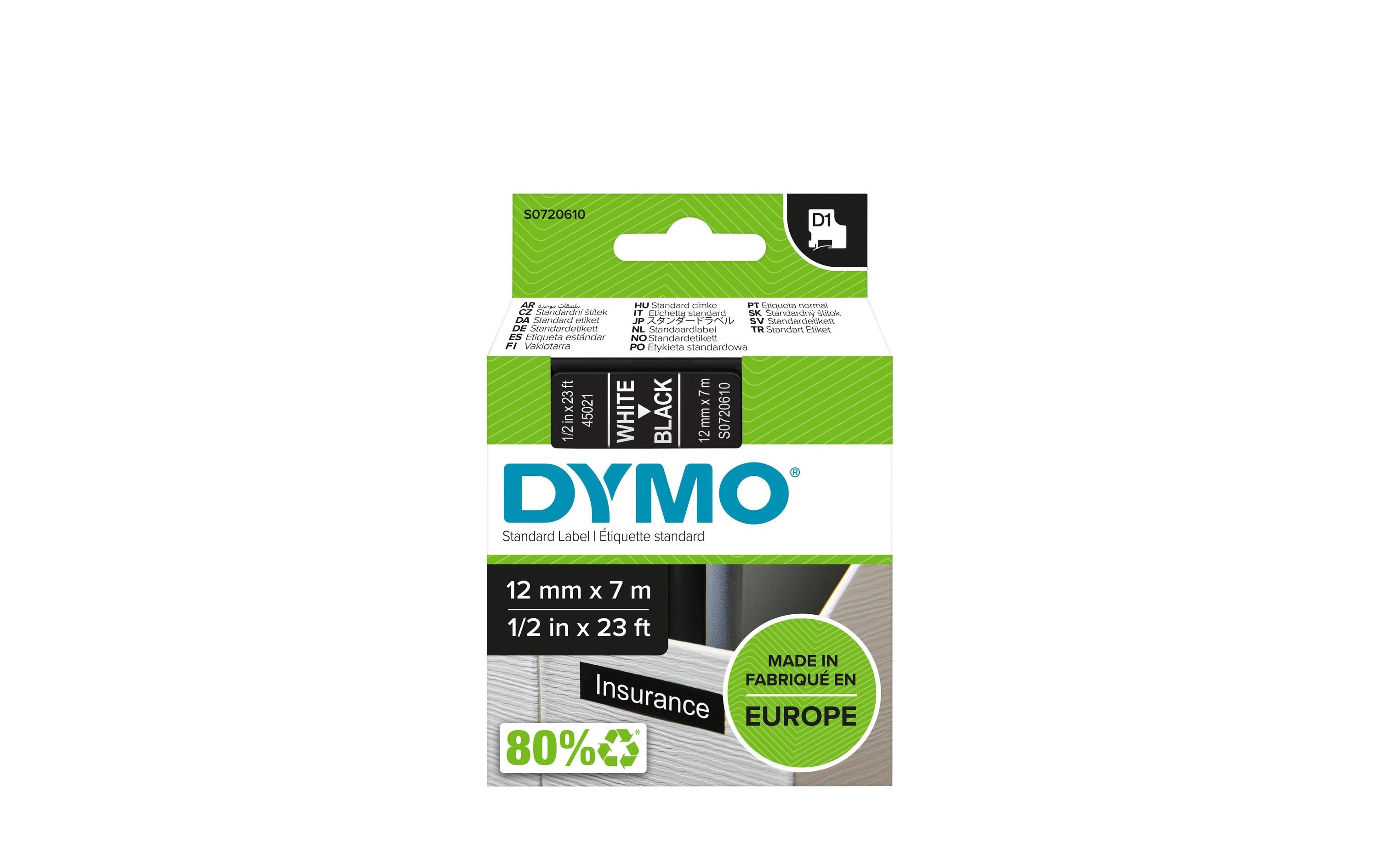 DYMO Beschriftungsband D1 Weiss auf Schwarz