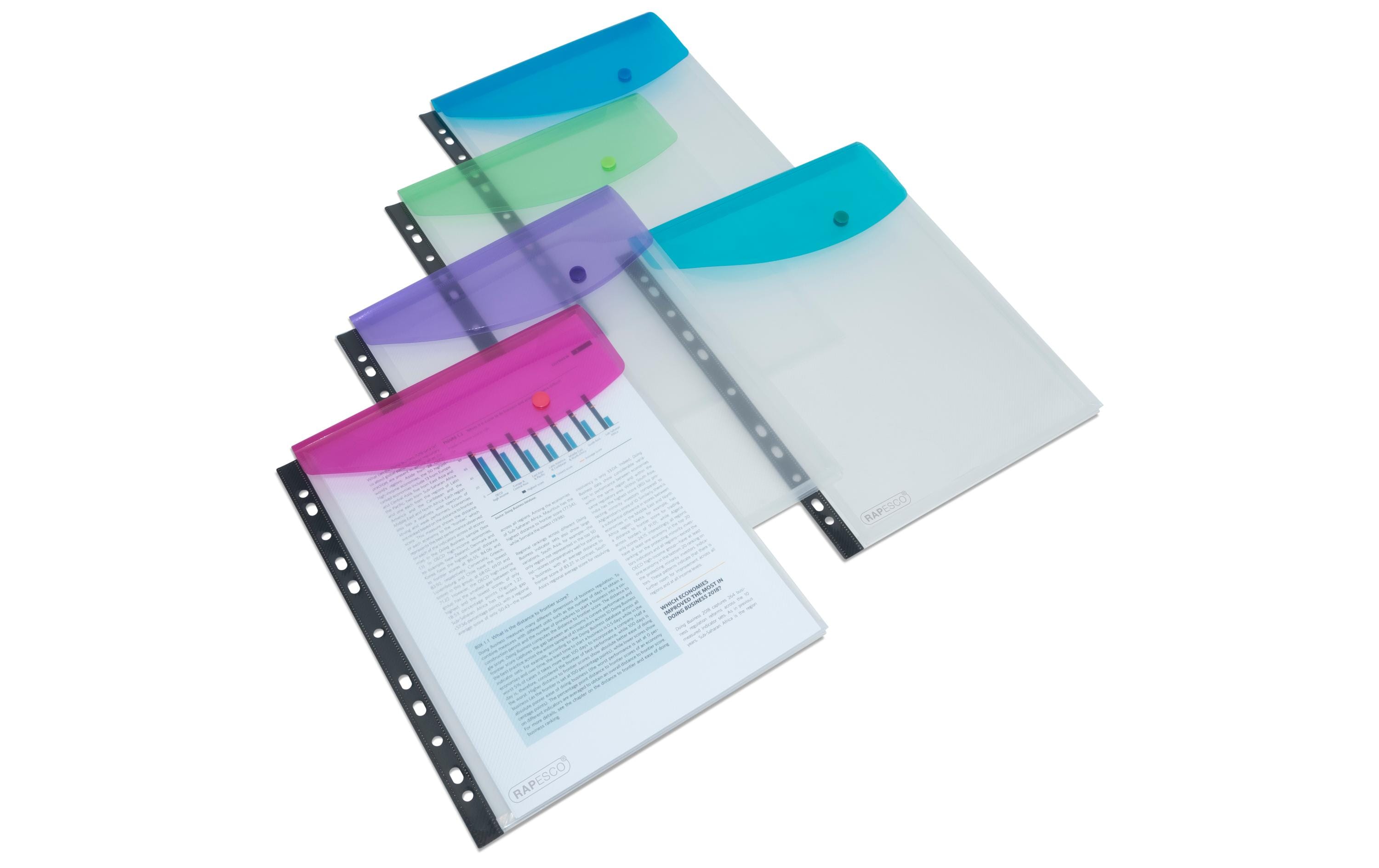 Rapesco Dokumentenmappe A4, assortierte Farben, 5 Stück