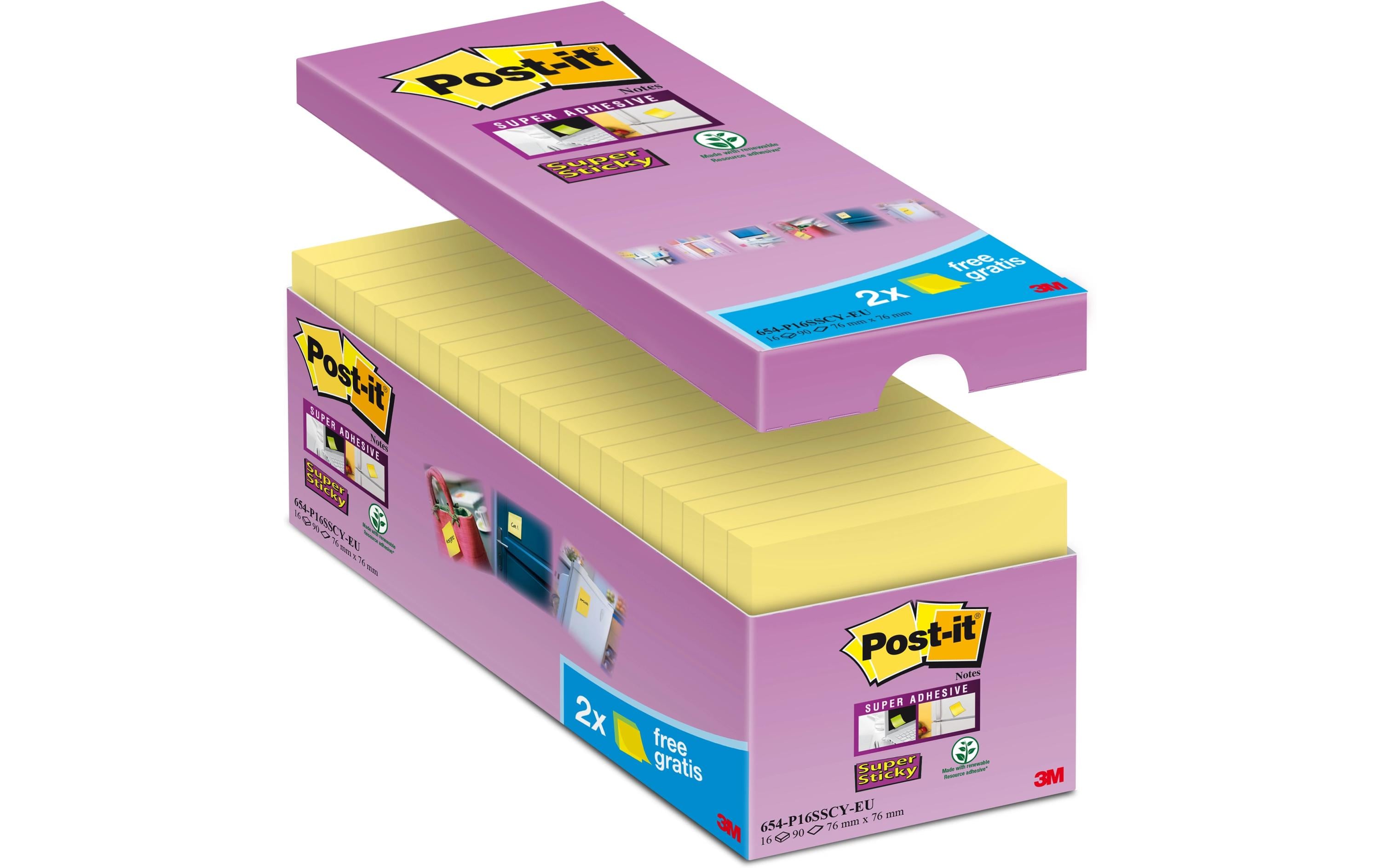 Post-it Notizzettel Super Sticky 16 Blöcke, 7.6 cm x 7.6 cm, Gelb