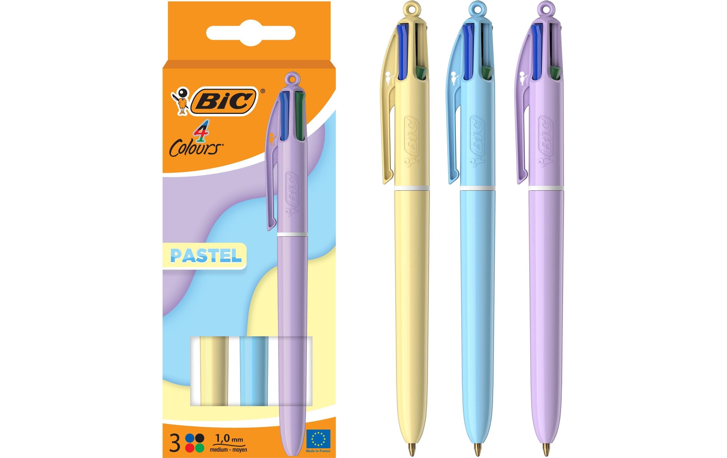 BIC Mehrfarbenkugelschreiber 4 Colours Pastel 3 Stück