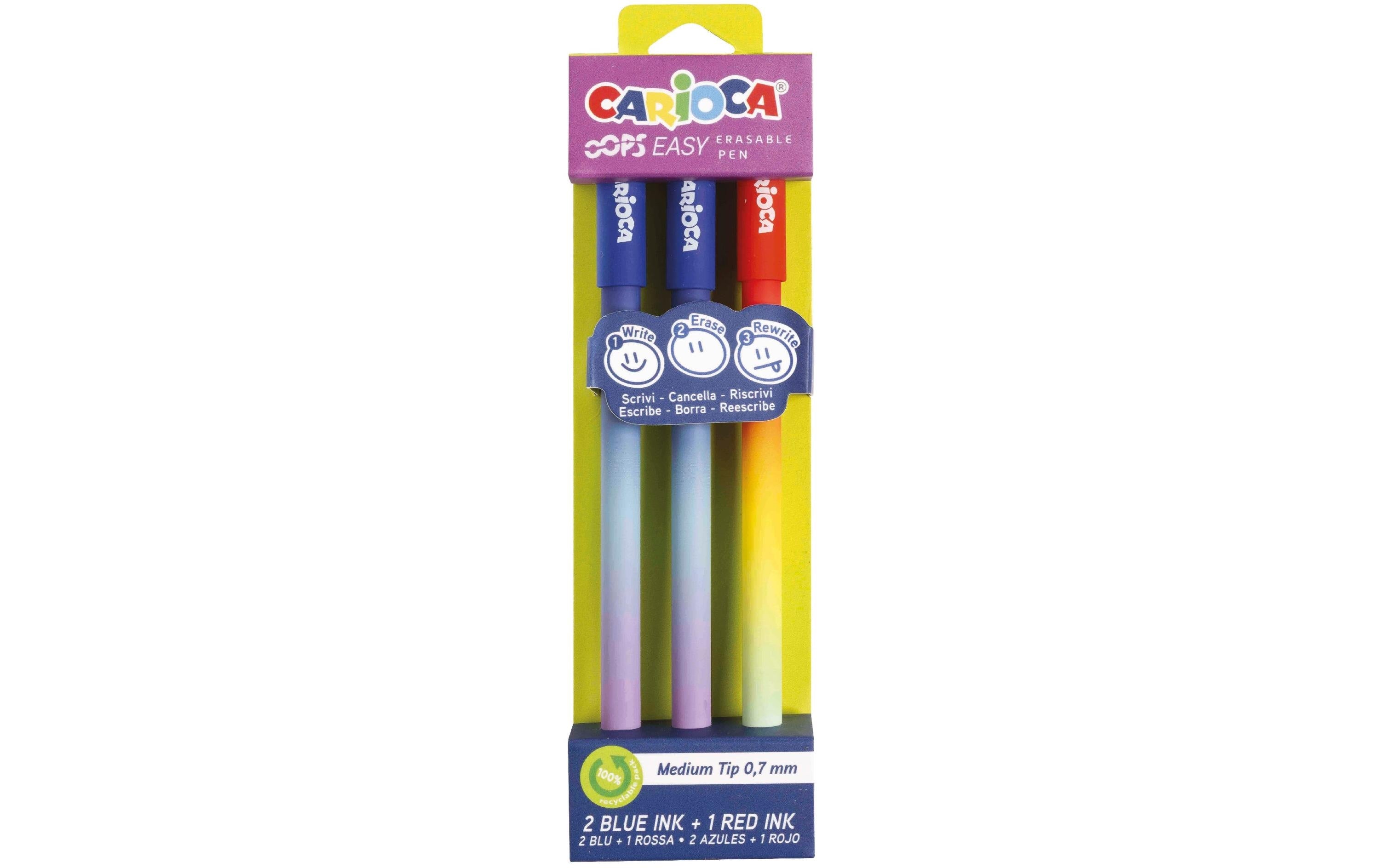 Carioca Gelschreiber Oops Easy 0.7 mm, Mehrfarbig,  3-Set