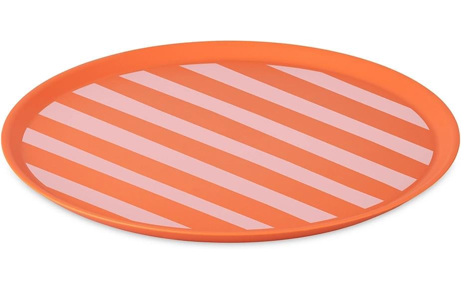 Koziol Speiseteller Nora L Stripes Ø 25.5 cm, 1 Stück, Strong Coral
