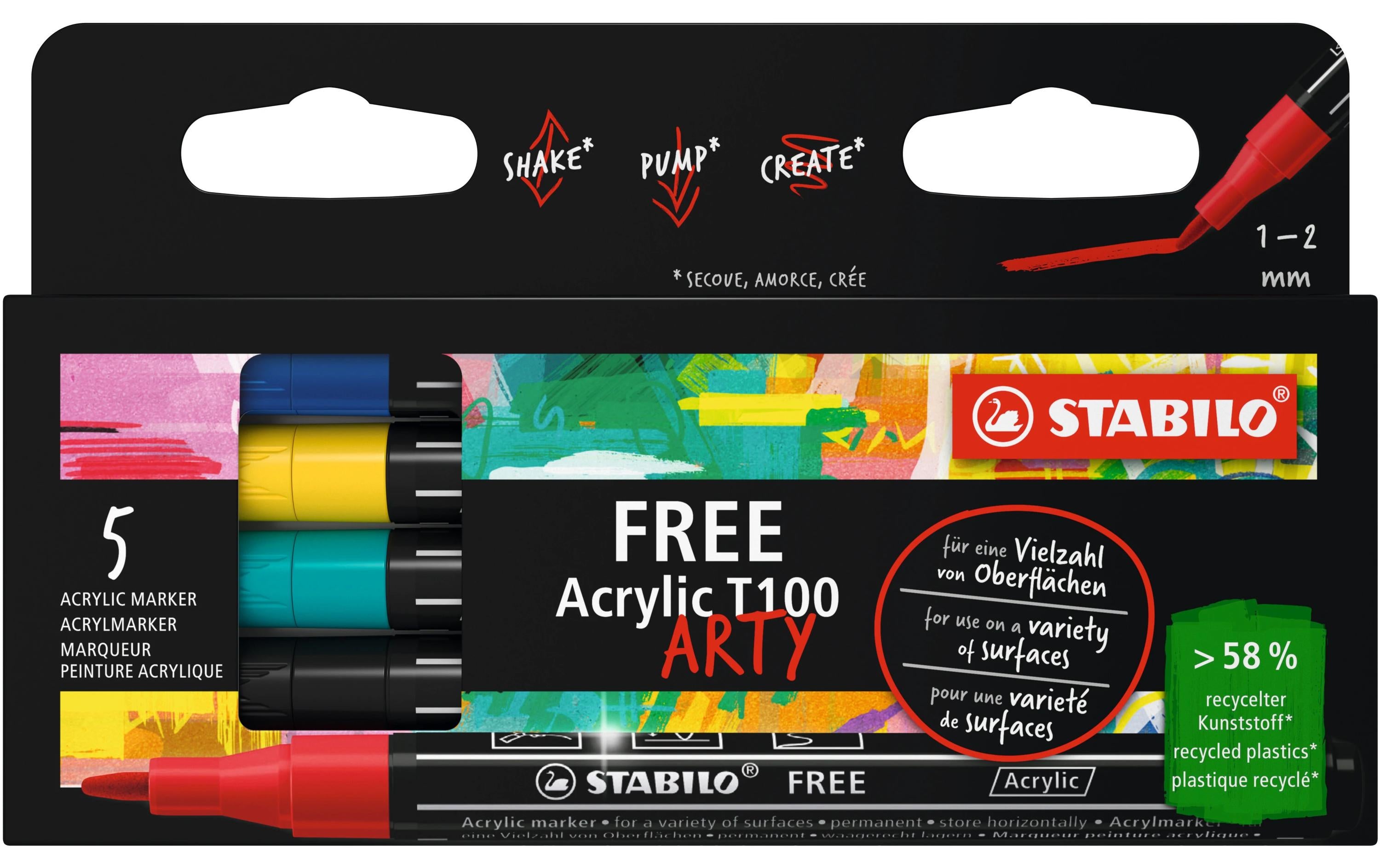 STABILO Acrylmarker Free Acrylic T100 Royal 5-Etui